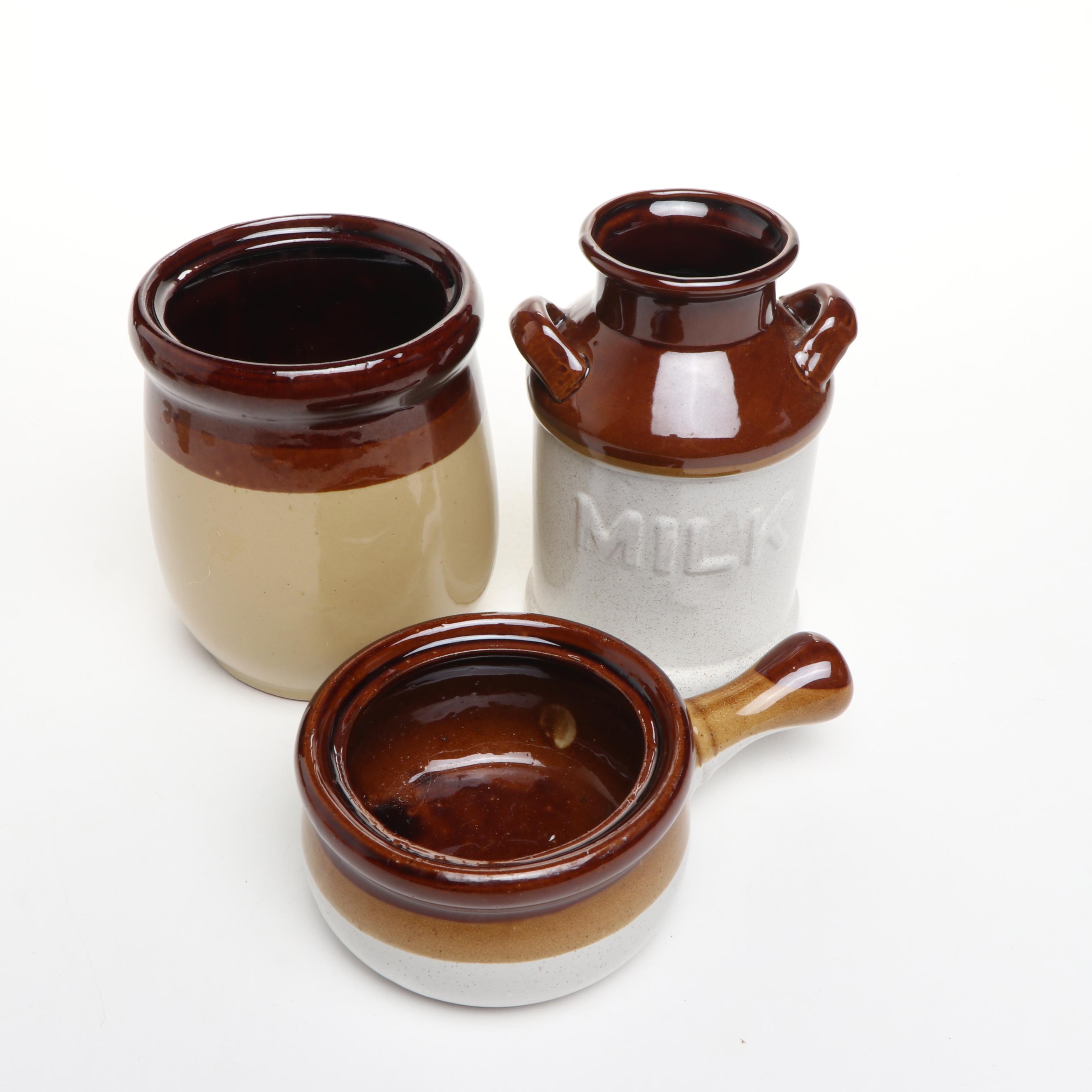 Art Pottery Milk Jug, Lidded Vessels, Soup Bowl, and More Tableware