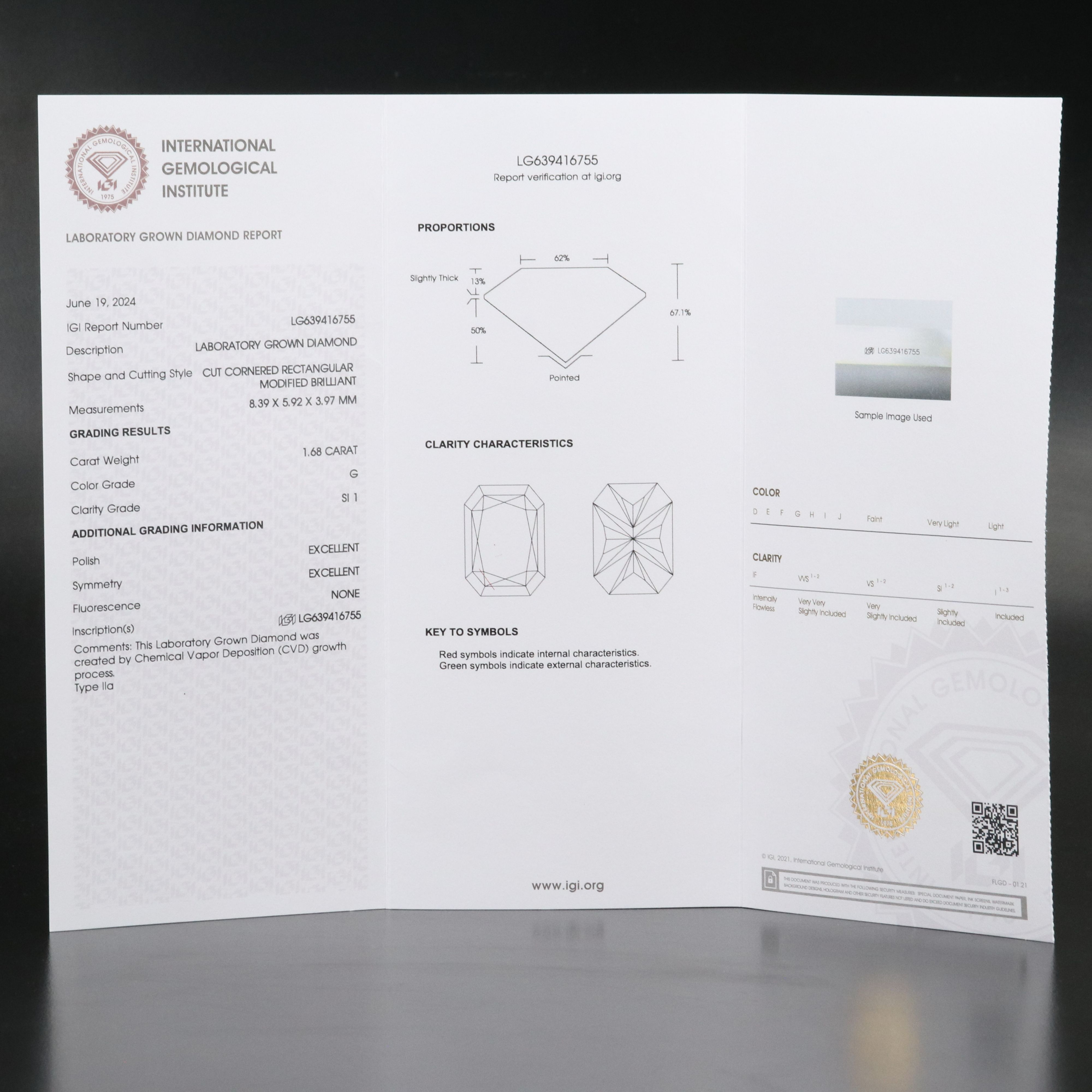 Loose 1.68 CT Lab Grown Diamond with IGI Report