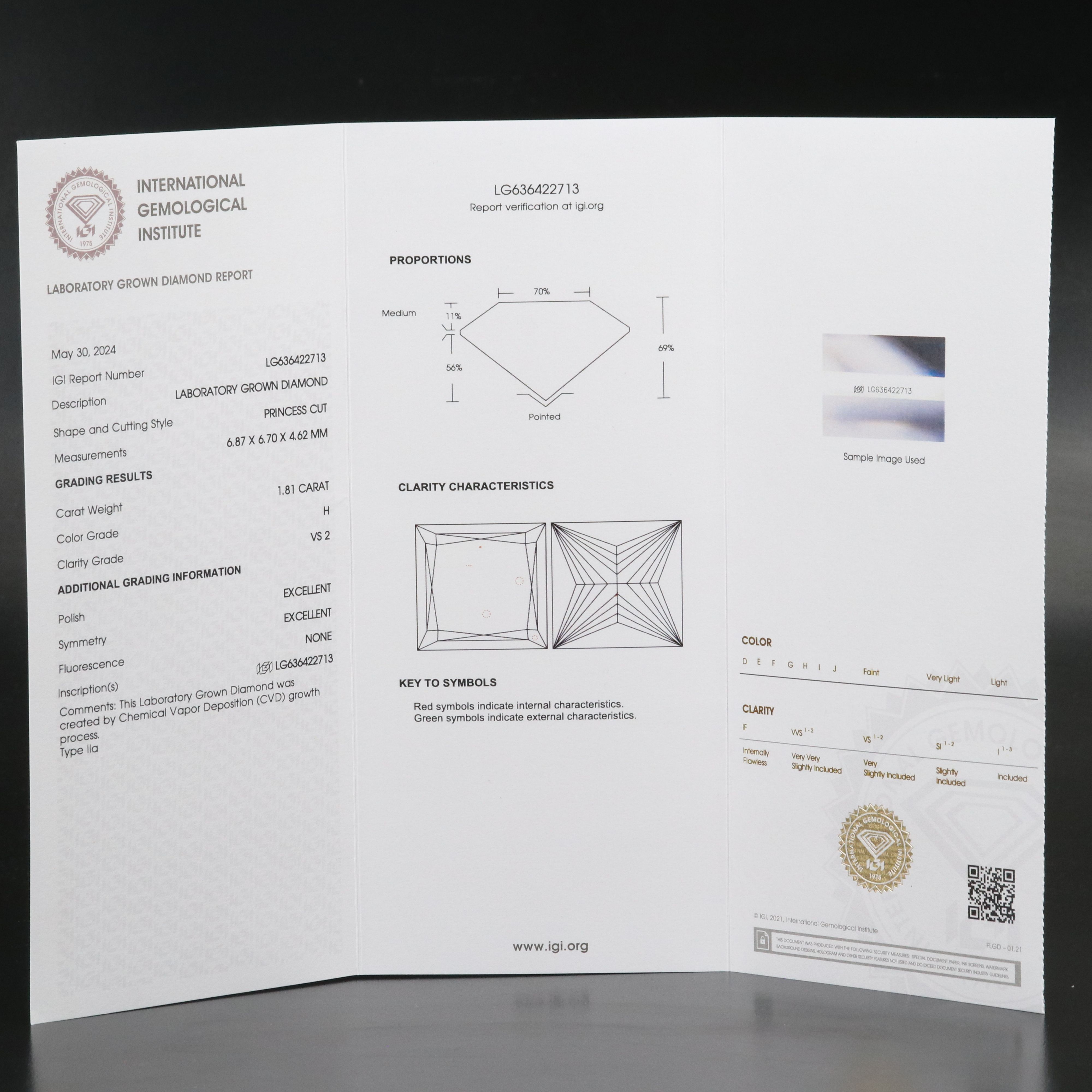 Loose 1.81 CT Lab Grown Diamond with IGI Report