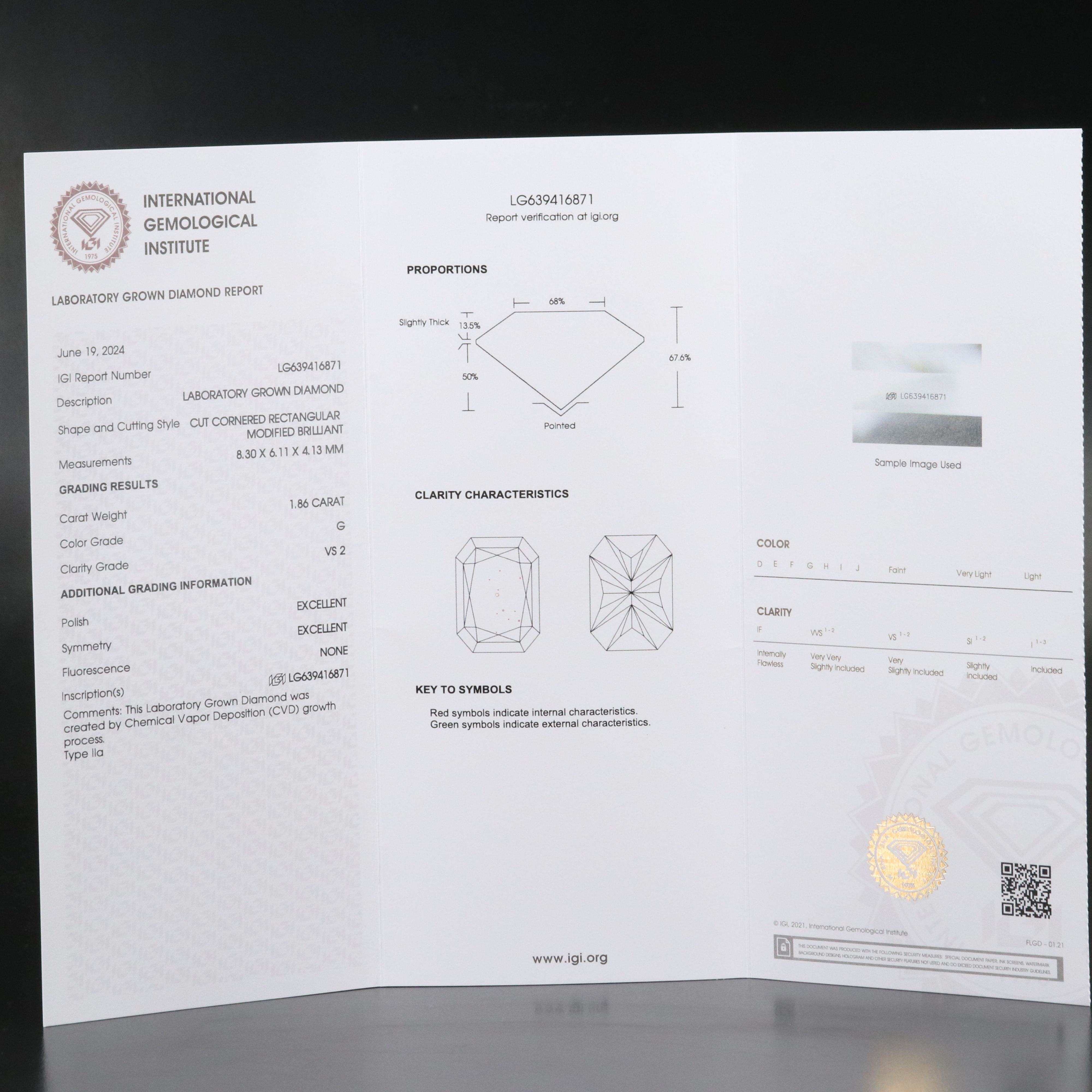 Loose 1.86 CT Lab Grown Diamond with IGI Report