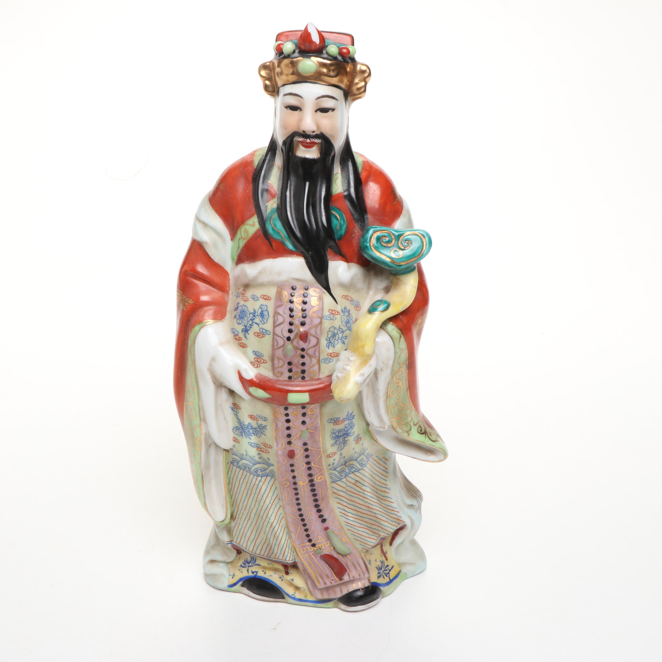 Chinese Porcelain Famille Rose Lu Deity with Porcelain Cachepot