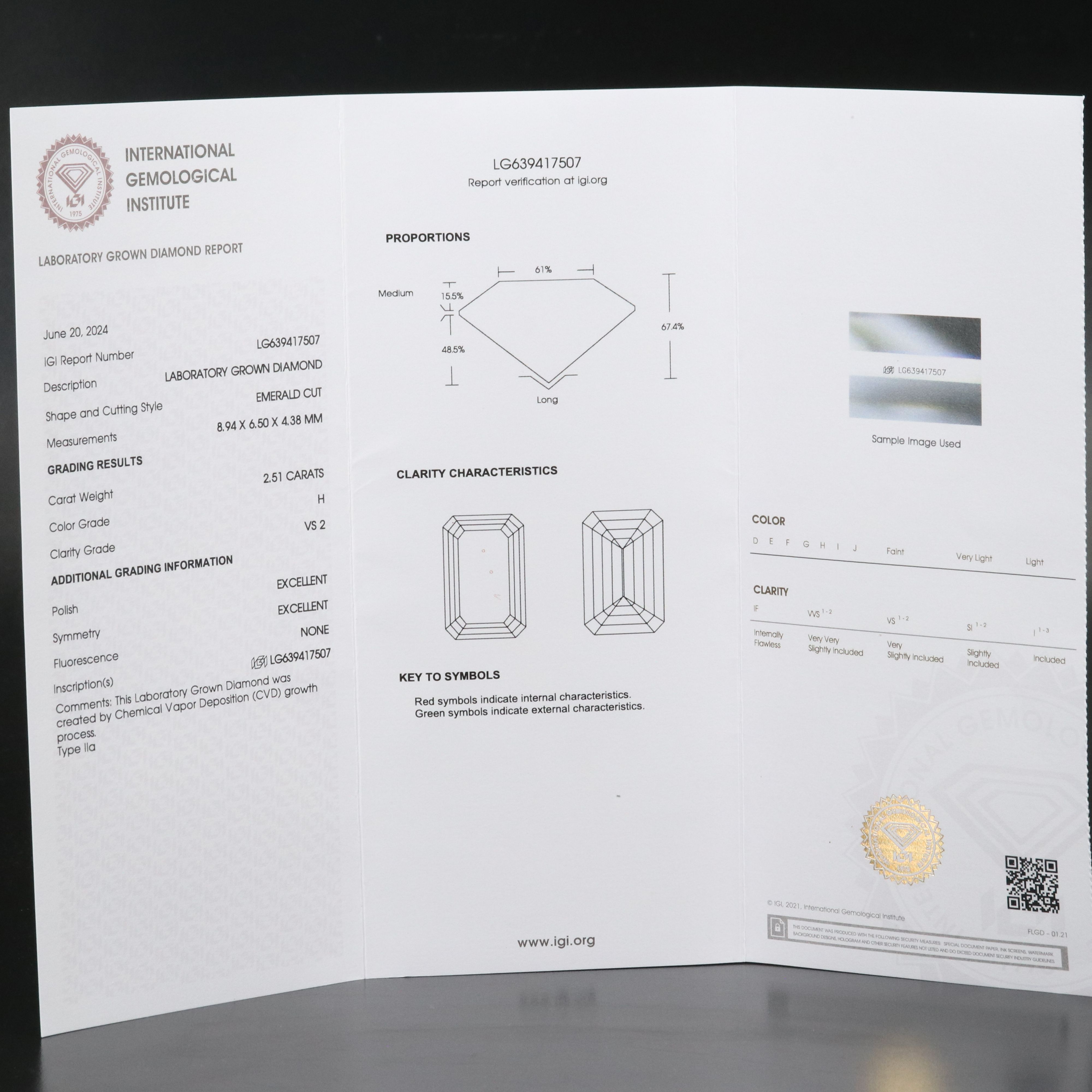 Loose 2.51 CT Lab Grown Diamond with IGI Report