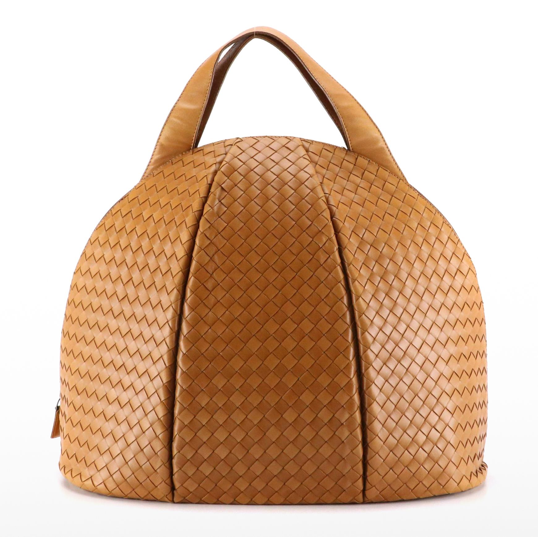 Bottega Veneta Domed Top Handle Satchel in Caramel Brown Intrecciato Leather