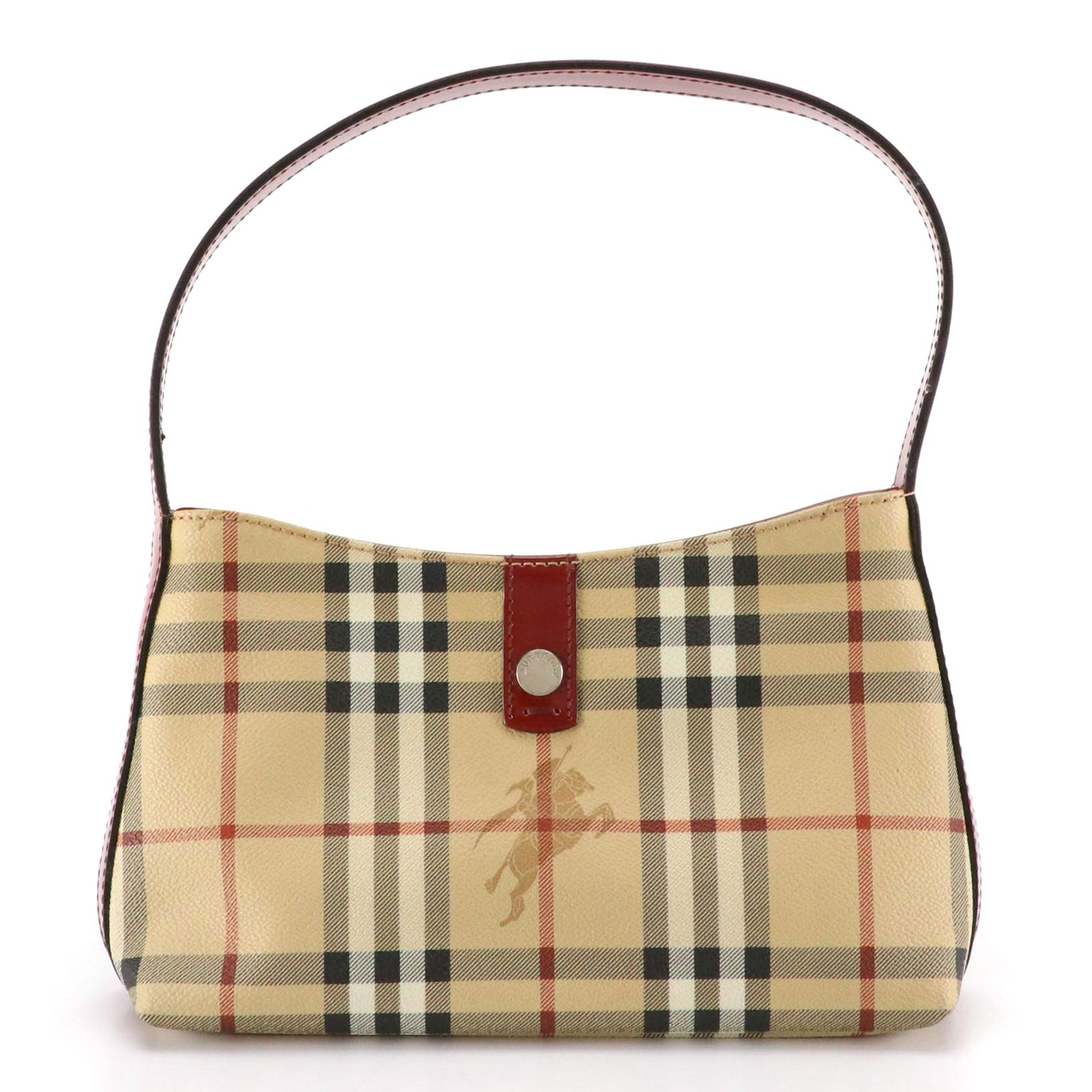 Burberry Small Shoulder Bag in Haymarket Check Canvas and Red Leather Trim
