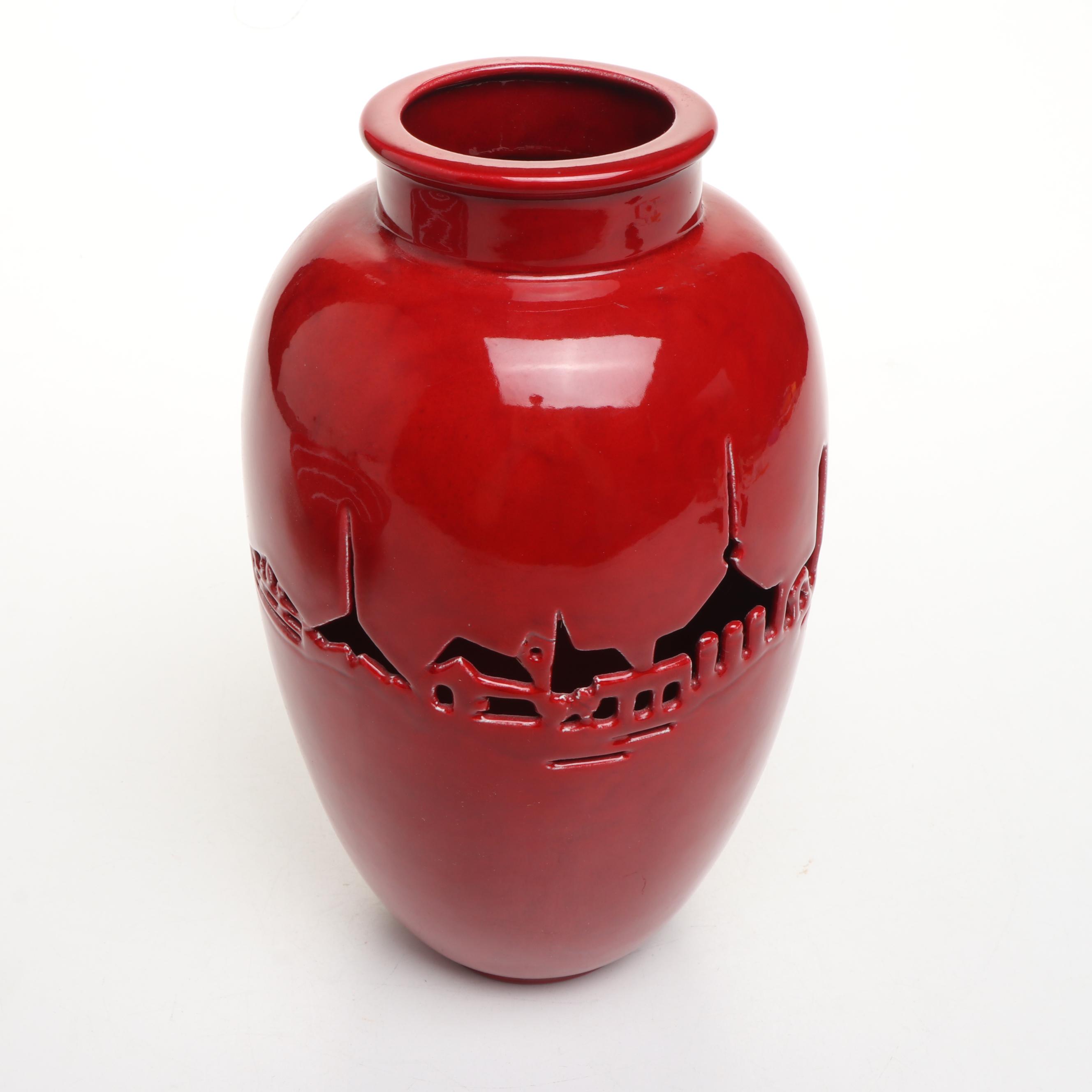 J. Ponsford Columbus, Indiana, Skyline Art Pottery Vase with Waechtersbach Bowl