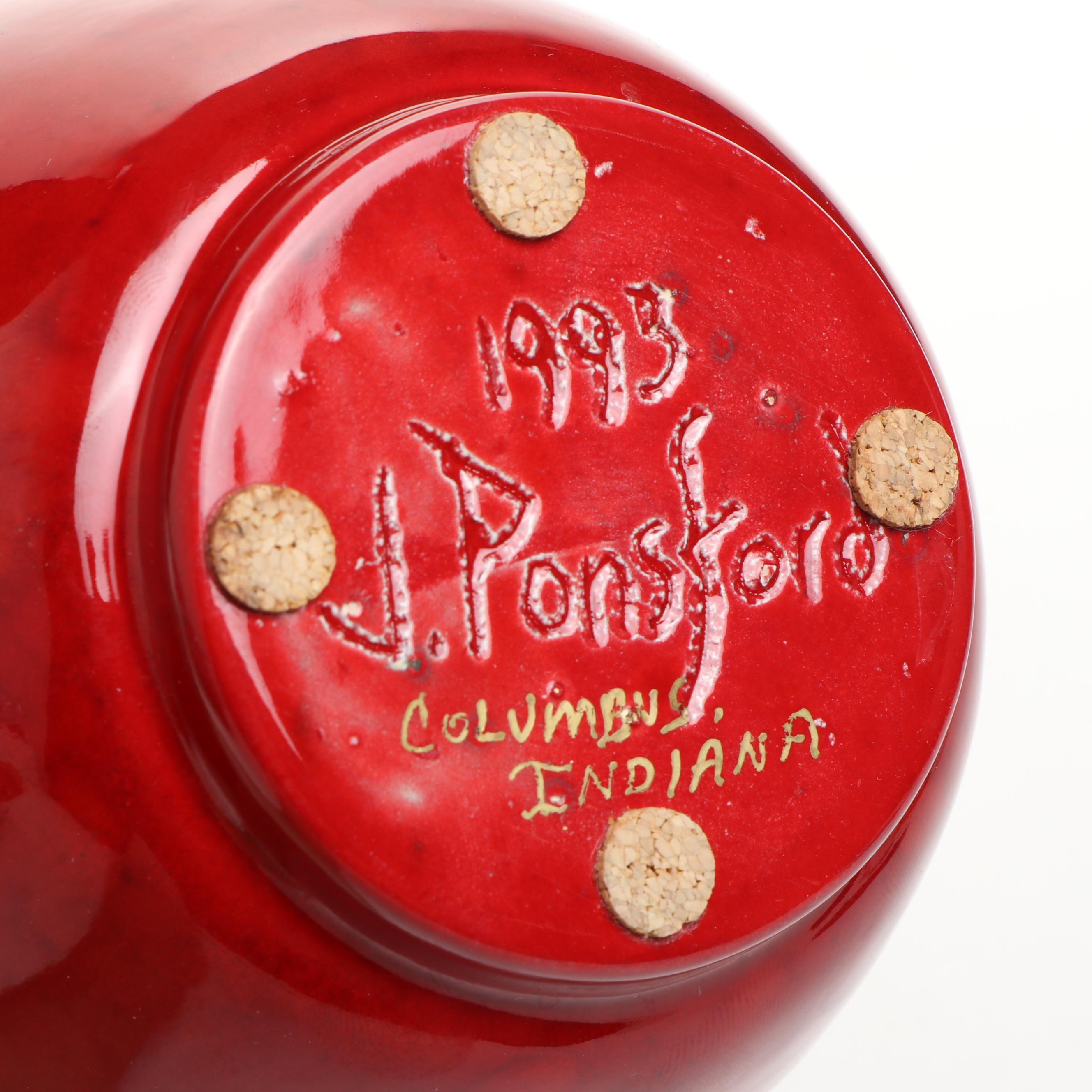 J. Ponsford Columbus, Indiana, Skyline Art Pottery Vase with Waechtersbach Bowl