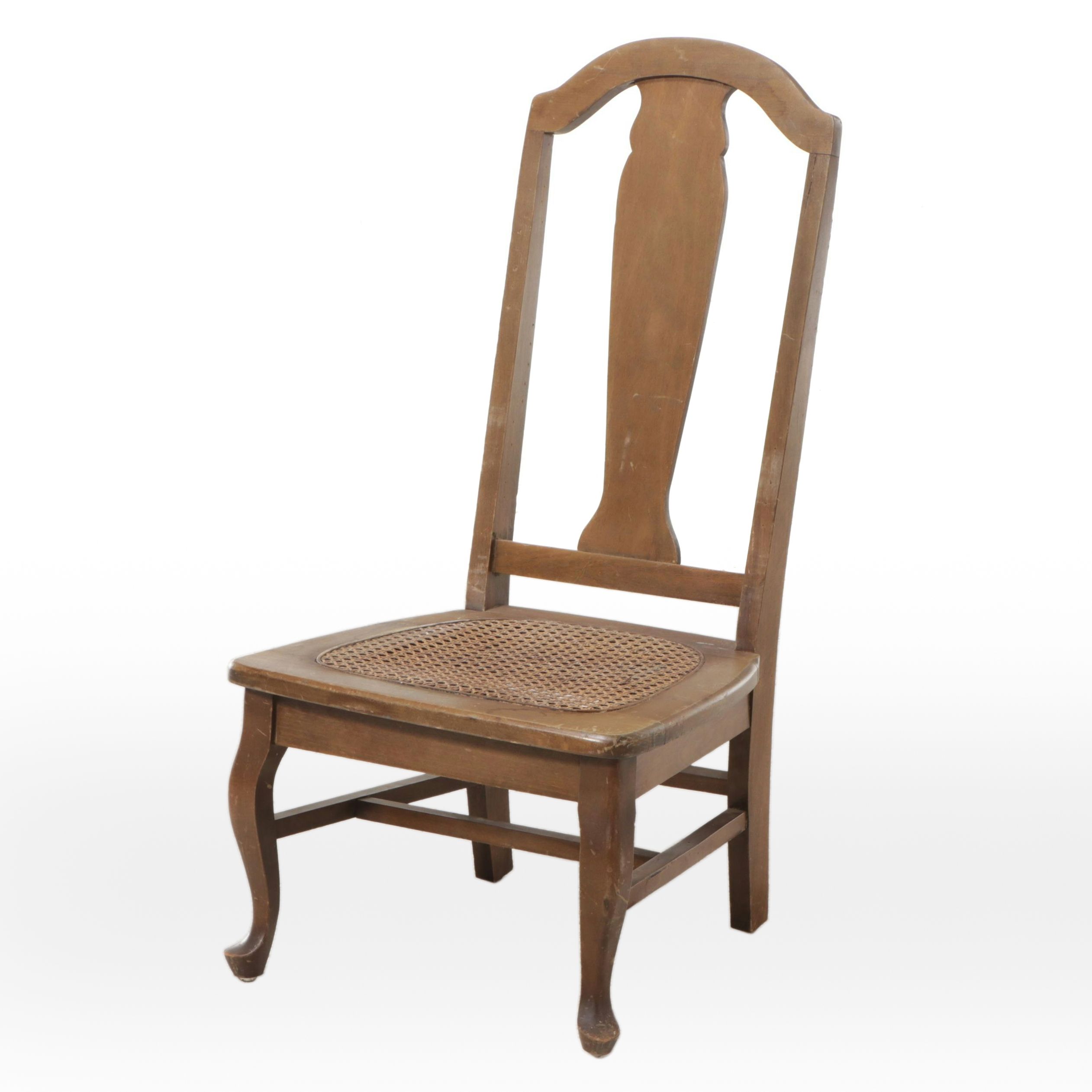 Queen Anne Style Walnut Side Chair with Rattan Seat