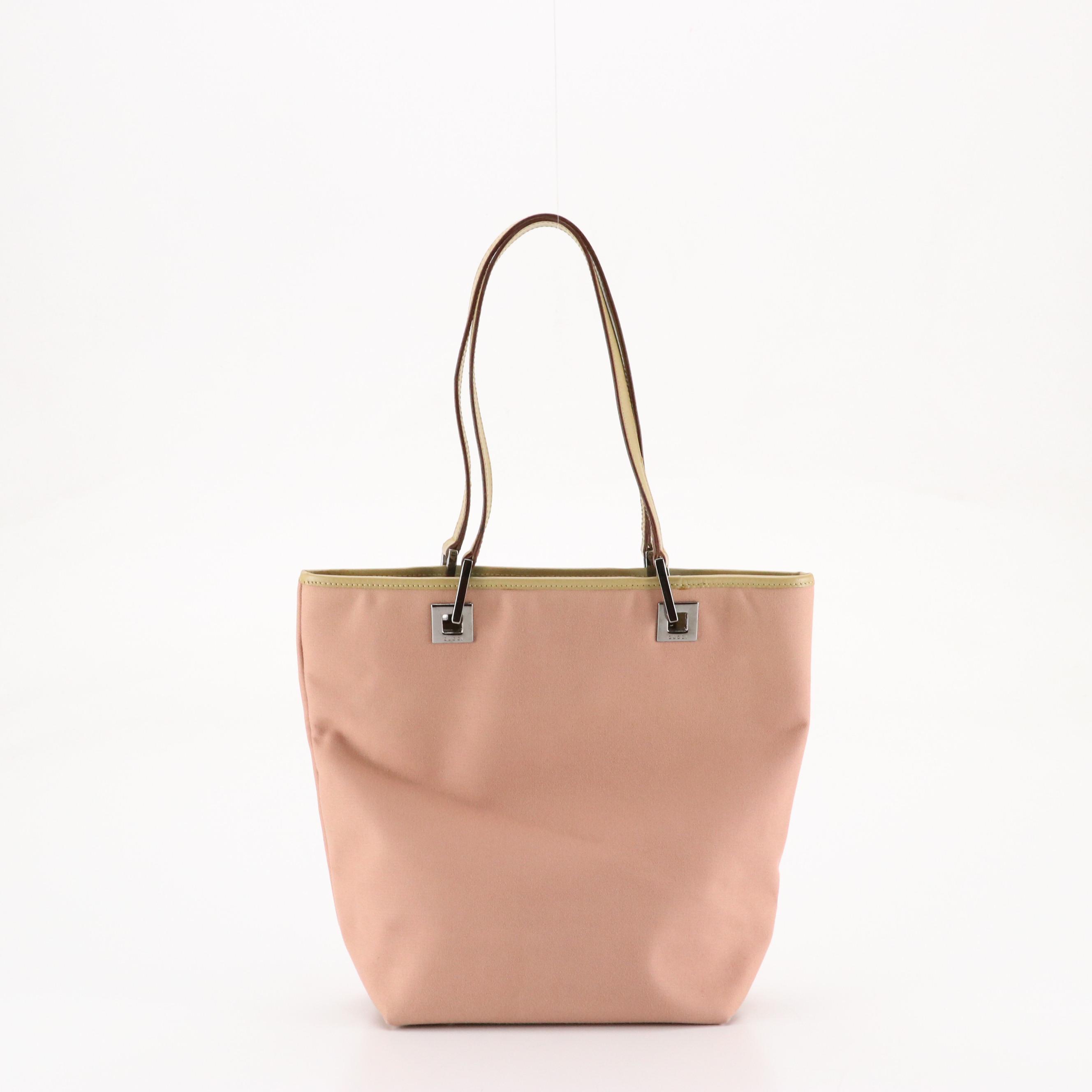 Gucci Small Shoulder Tote in Pink Nylon Canvas and Leather Trim
