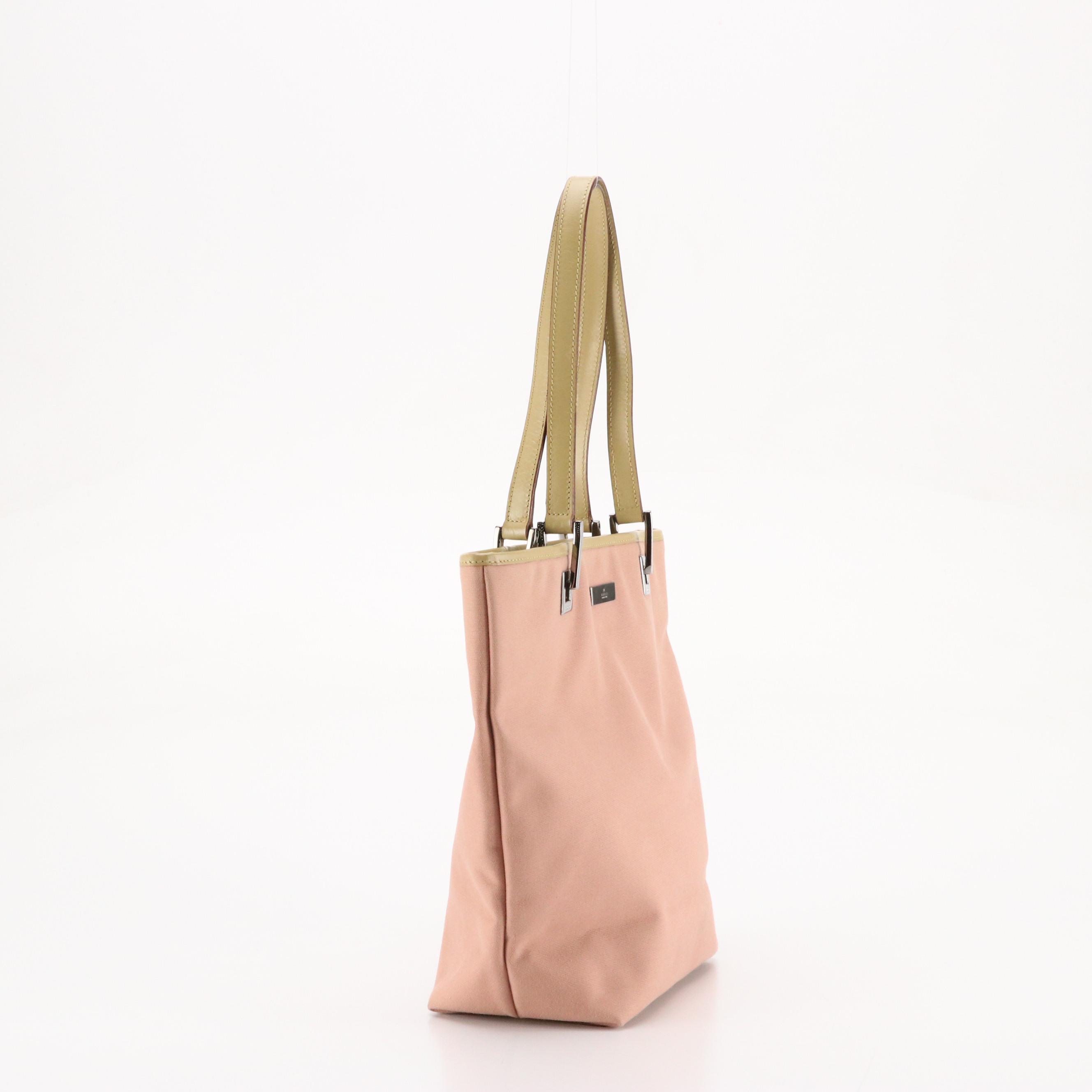Gucci Small Shoulder Tote in Pink Nylon Canvas and Leather Trim