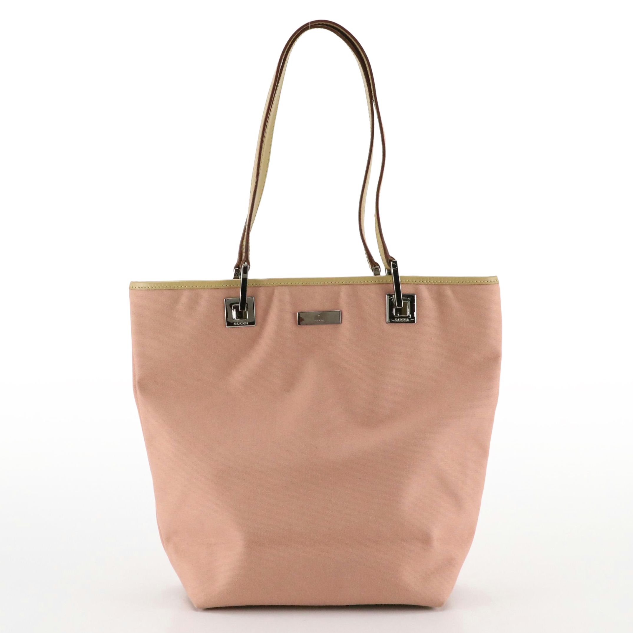 Gucci Small Shoulder Tote in Pink Nylon Canvas and Leather Trim