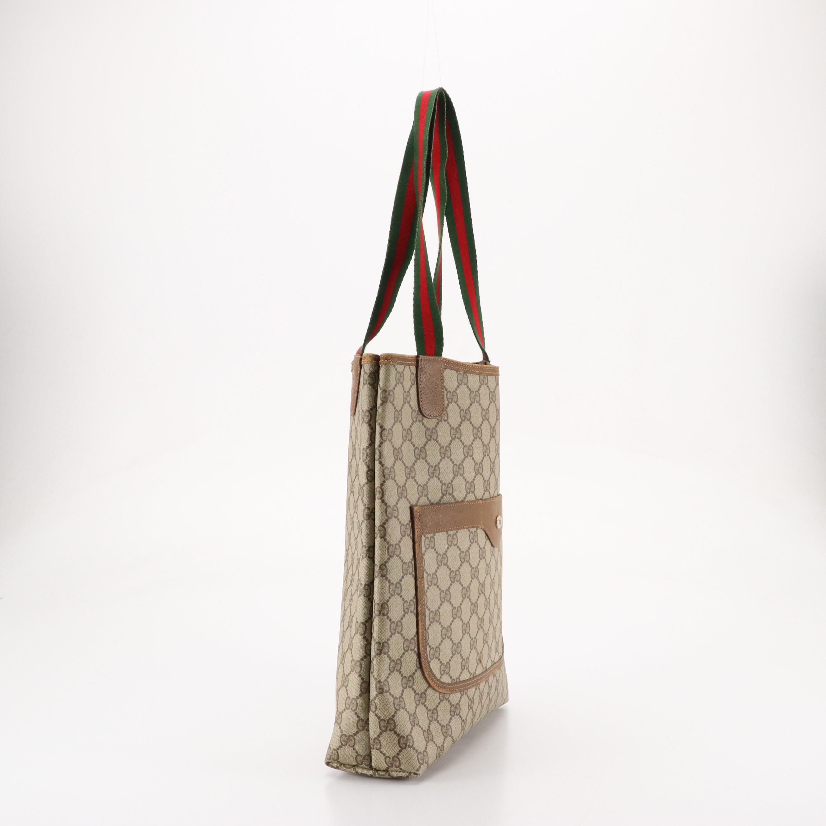 Gucci Accessory Collection Front Pocket Tote in GG Supreme Canvas, Leather & Web
