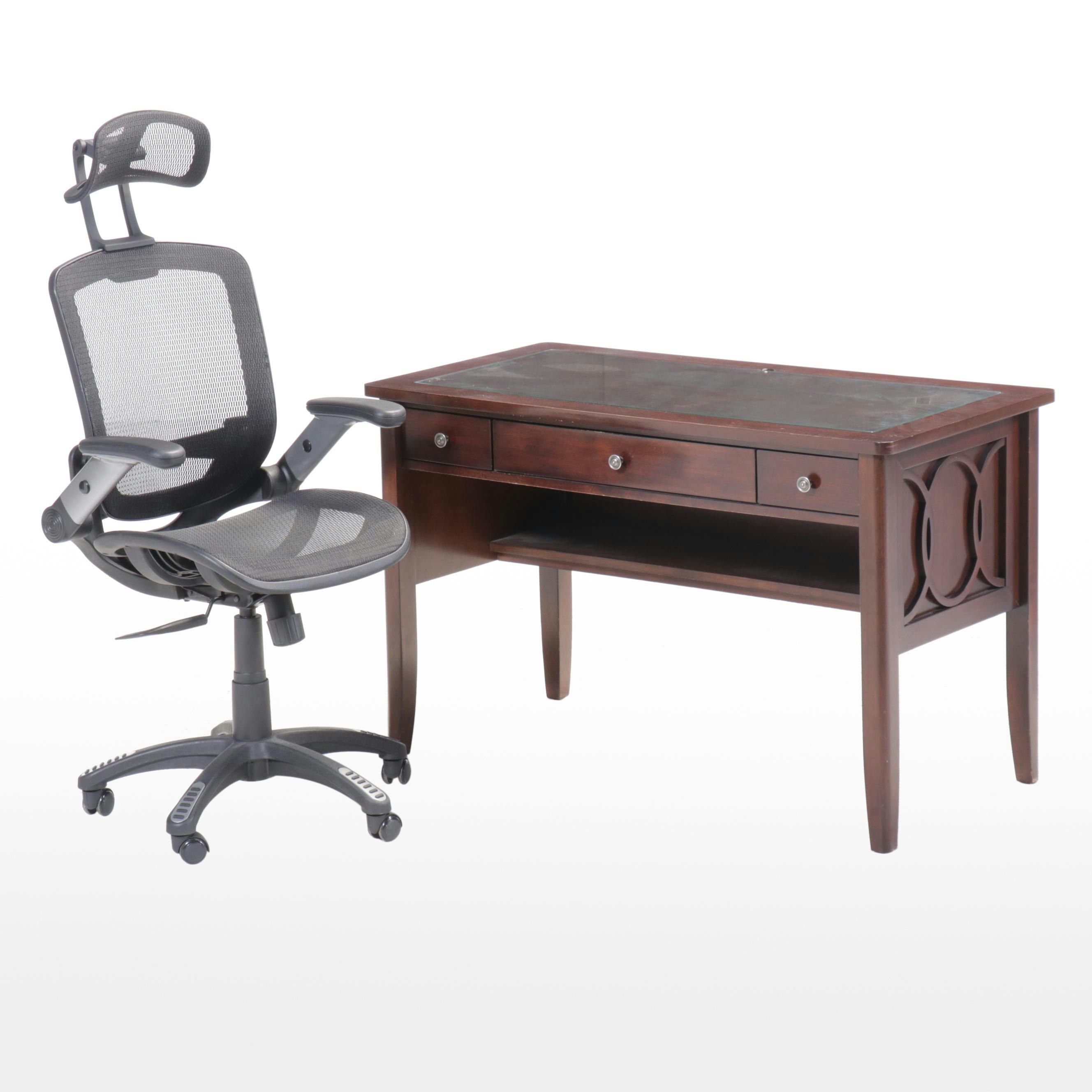 Mahogany Finish Computer Desk with Office Chair