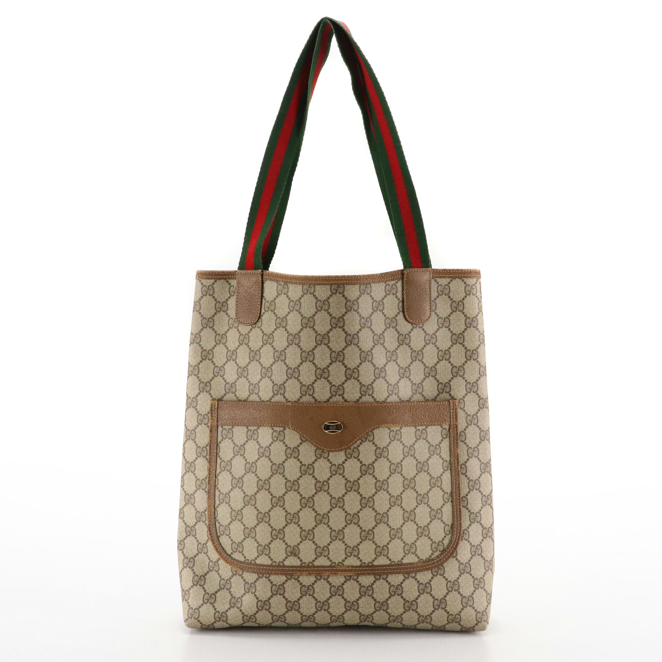 Gucci Accessory Collection Front Pocket Tote in GG Supreme Canvas, Leather & Web