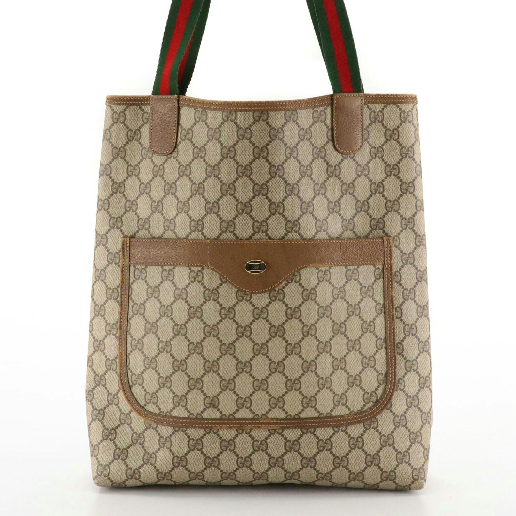 Gucci Accessory Collection Front Pocket Tote in GG Supreme Canvas, Leather & Web