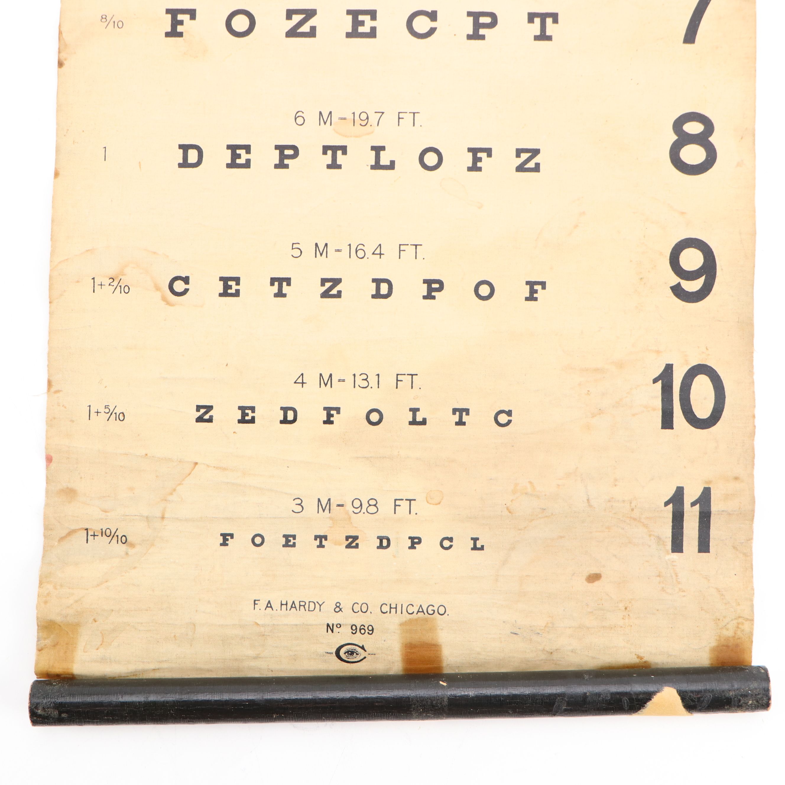 F.A. Hardy & Co. Snellen Eye Chart, Mid-20th Century