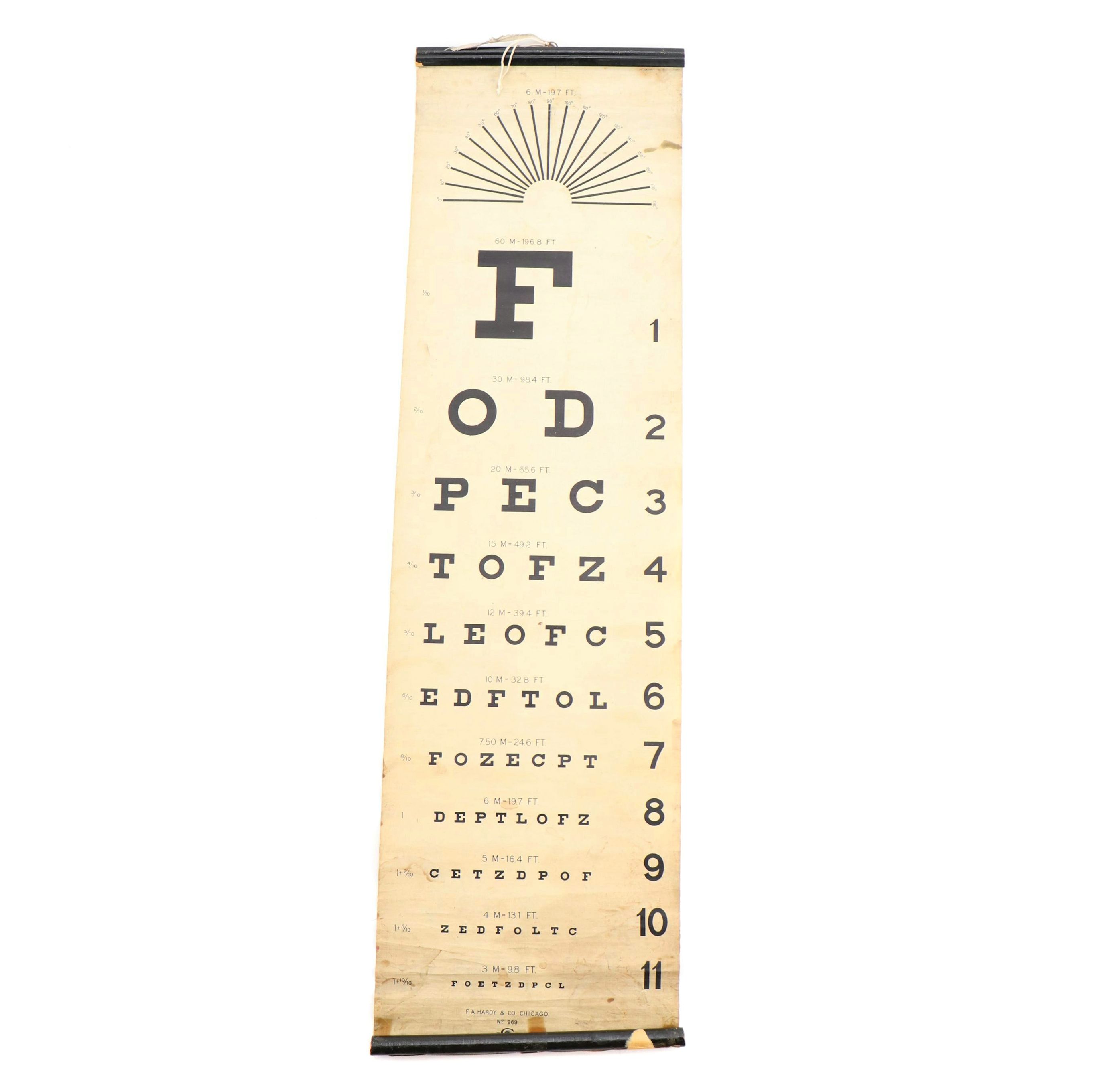 F.A. Hardy & Co. Snellen Eye Chart, Mid-20th Century