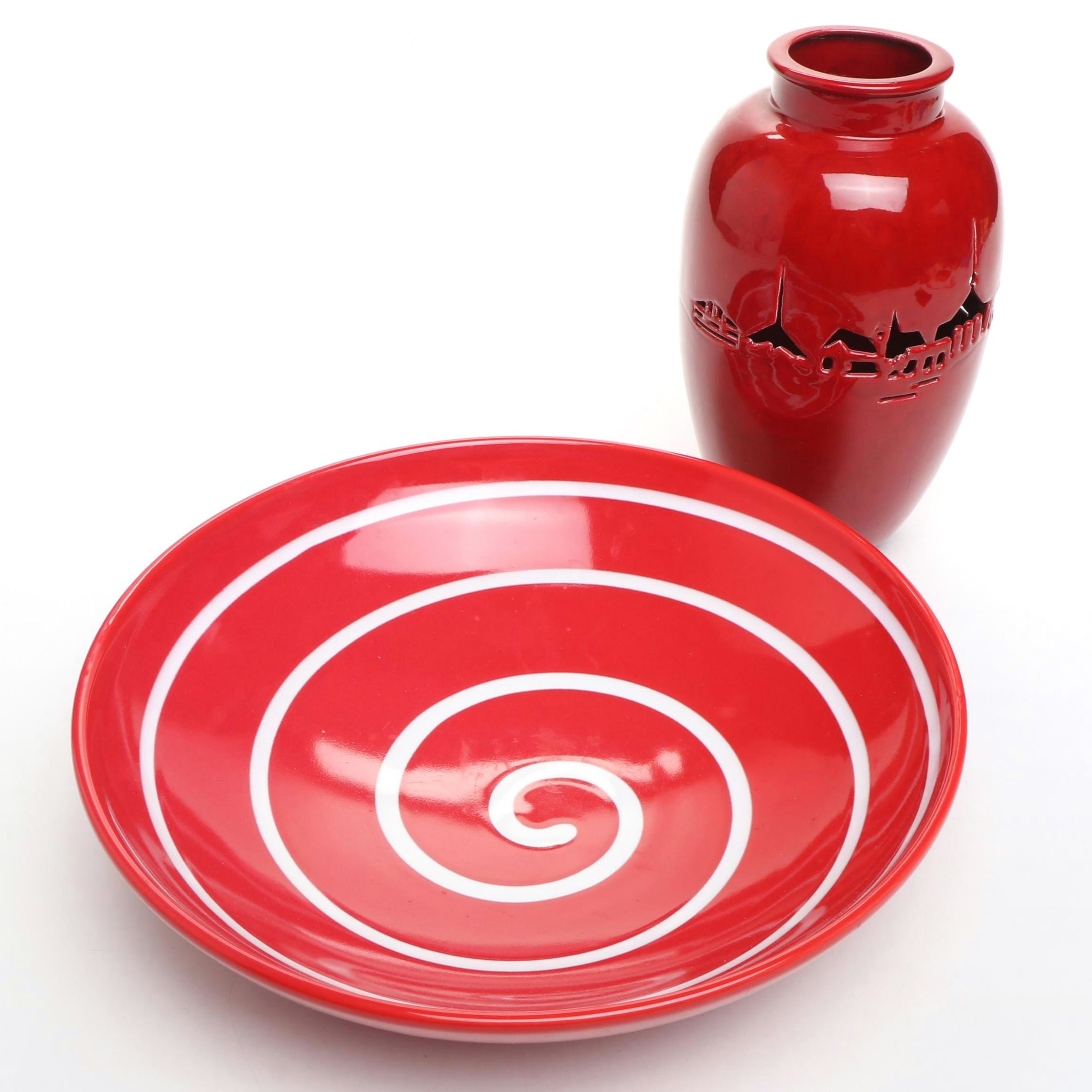 J. Ponsford Columbus, Indiana, Skyline Art Pottery Vase with Waechtersbach Bowl