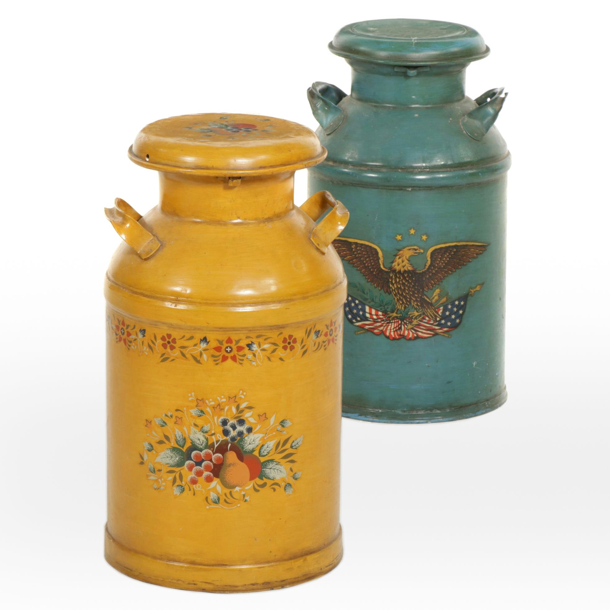 Two Hand-Painted Milk Cans, Mid to Late 20th Century