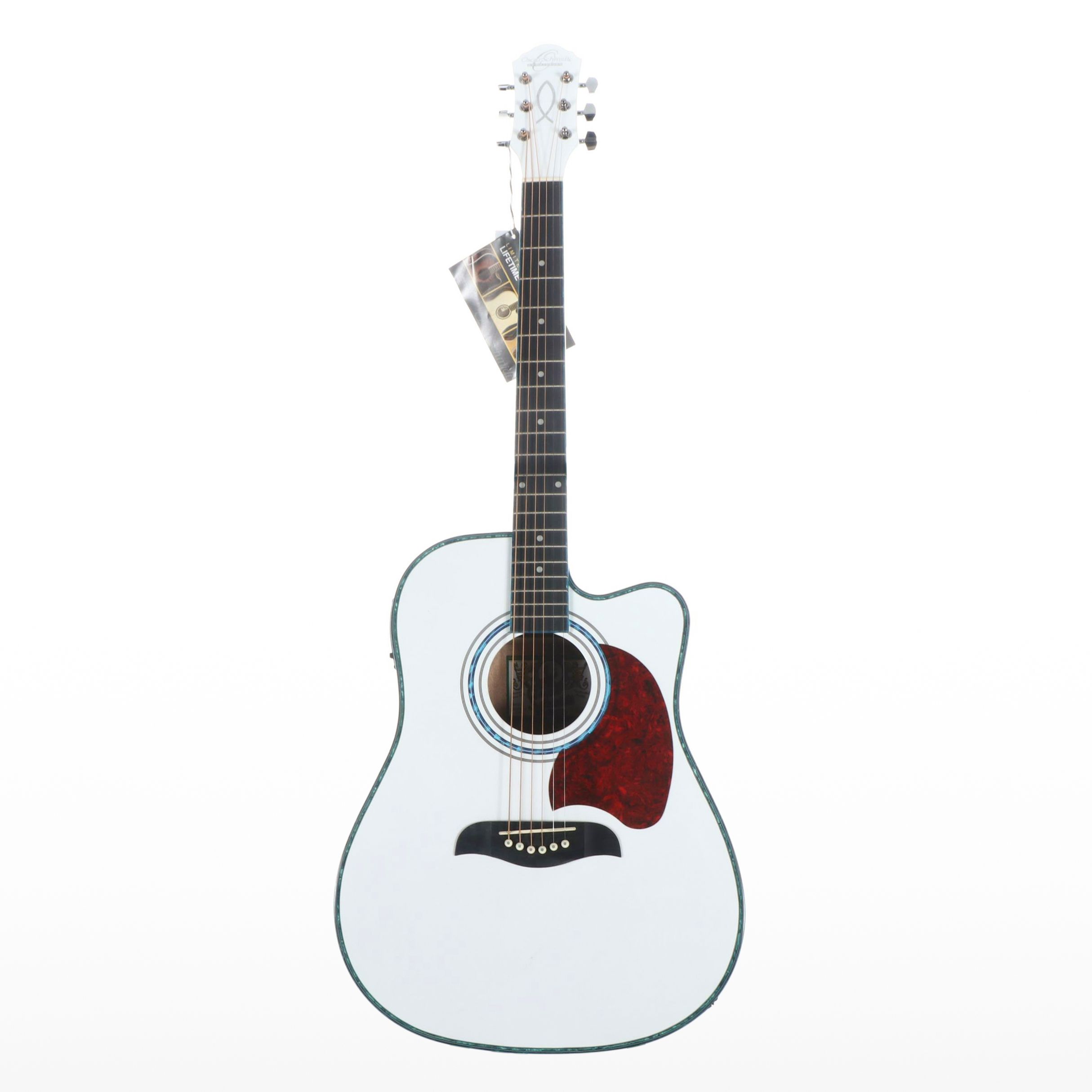 Oscar Schmidt by Washburn White Gloss Dreadnought Electric Acoustic Guitar