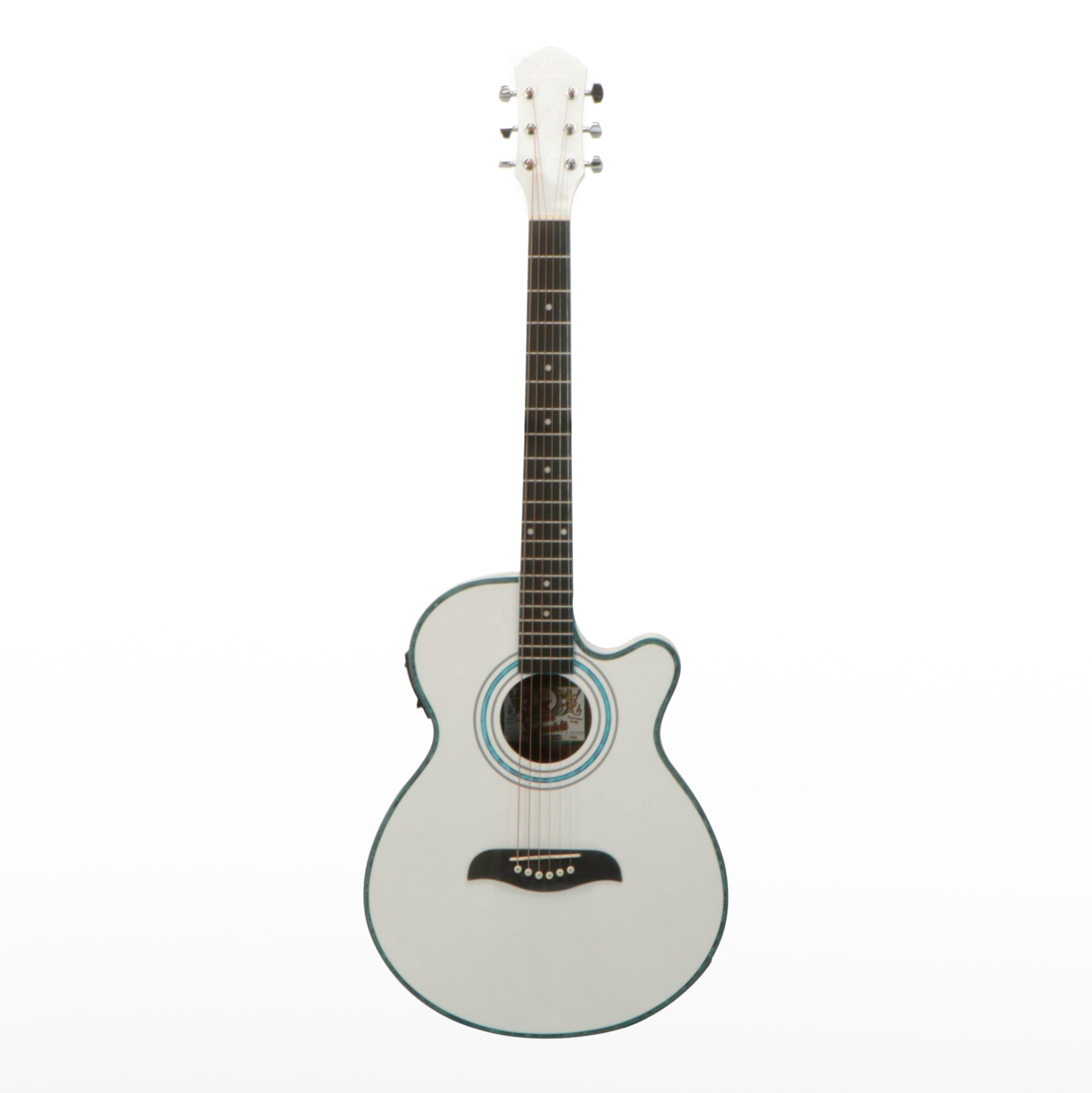 Oscar Schmidt by Washburn Gloss White Concert Cutaway Electric Acoustic Guitar