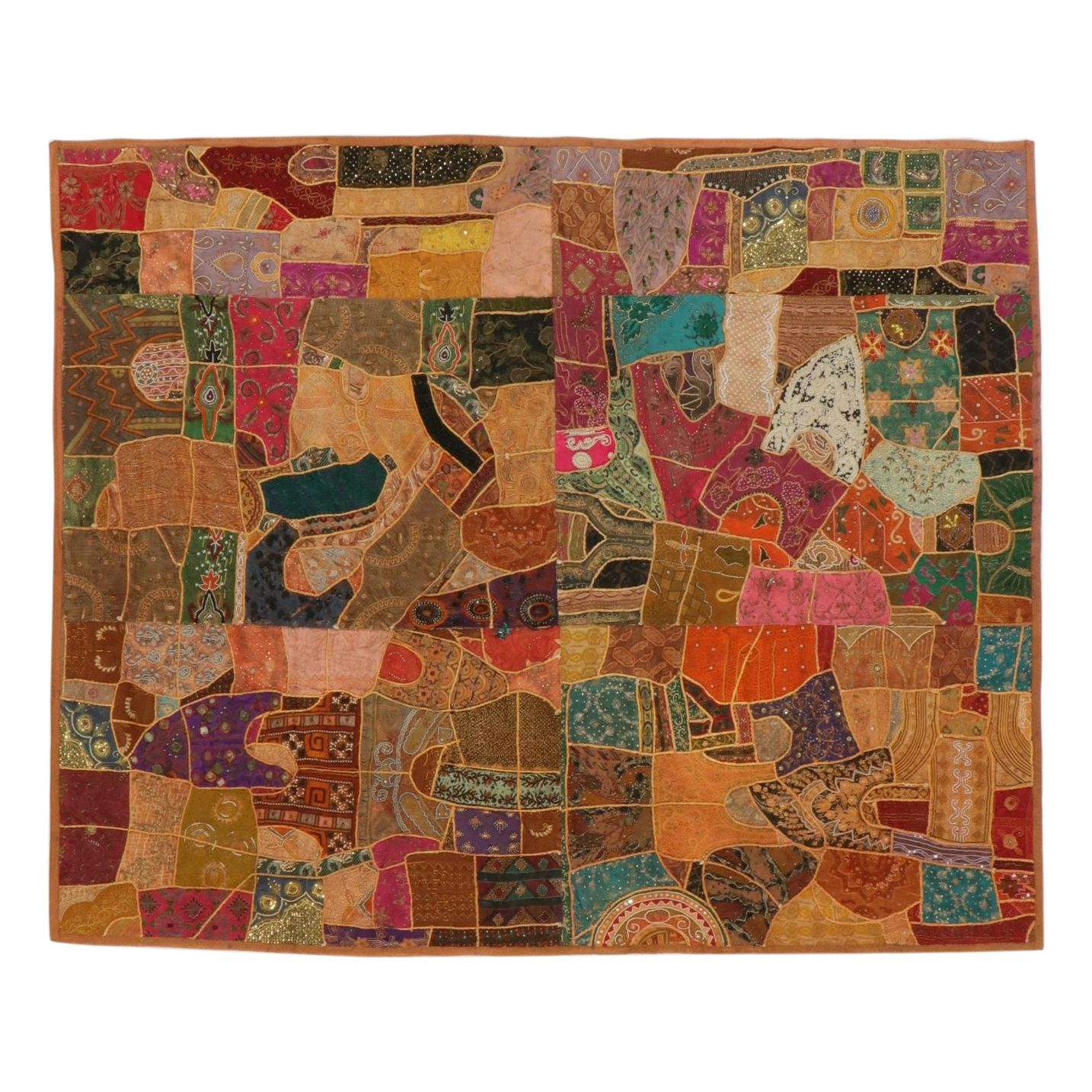 Indian Patchwork Embroidery and Beadwork Quilt, and Hand-Stitched Turkoman Hat