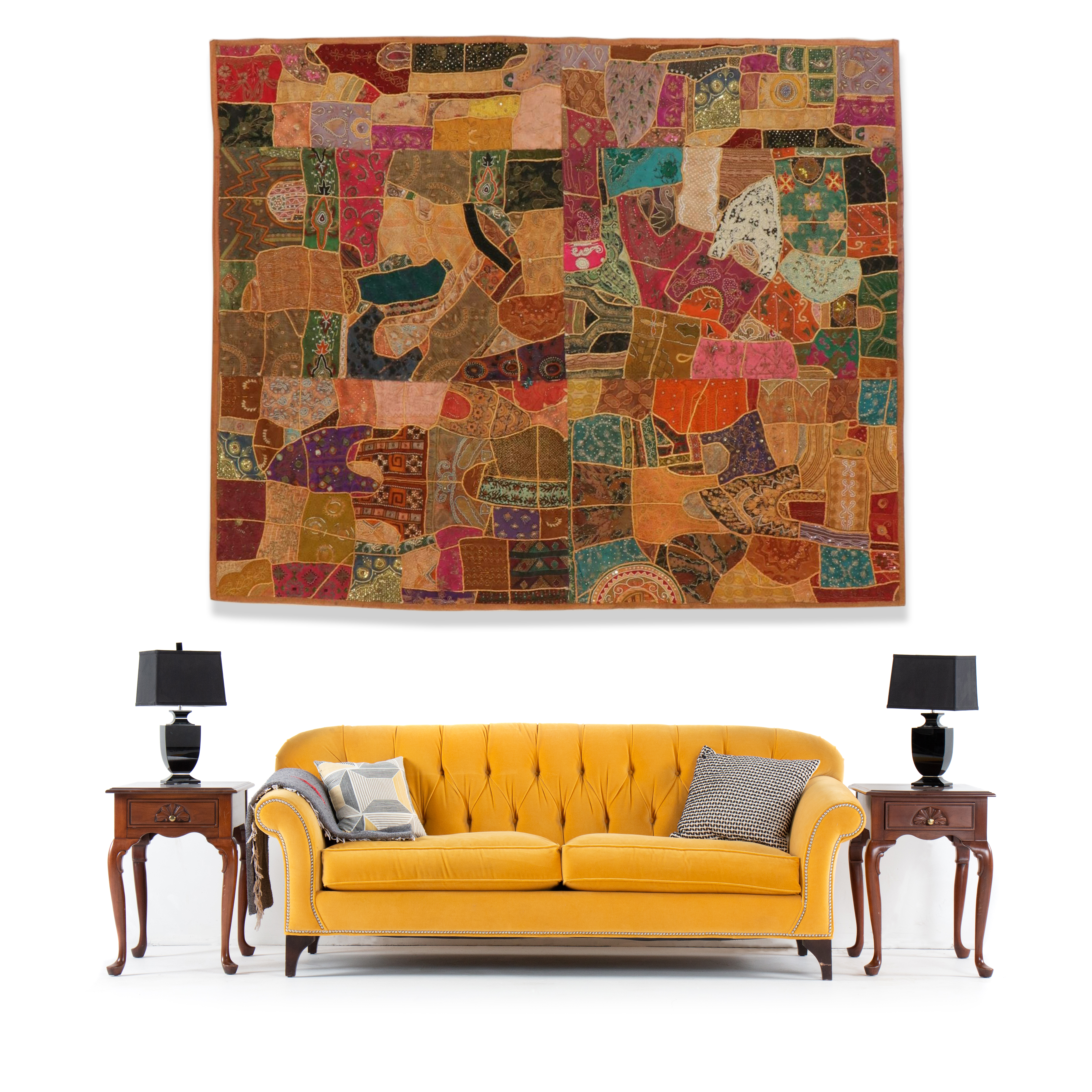 Indian Patchwork Embroidery and Beadwork Quilt, and Hand-Stitched Turkoman Hat