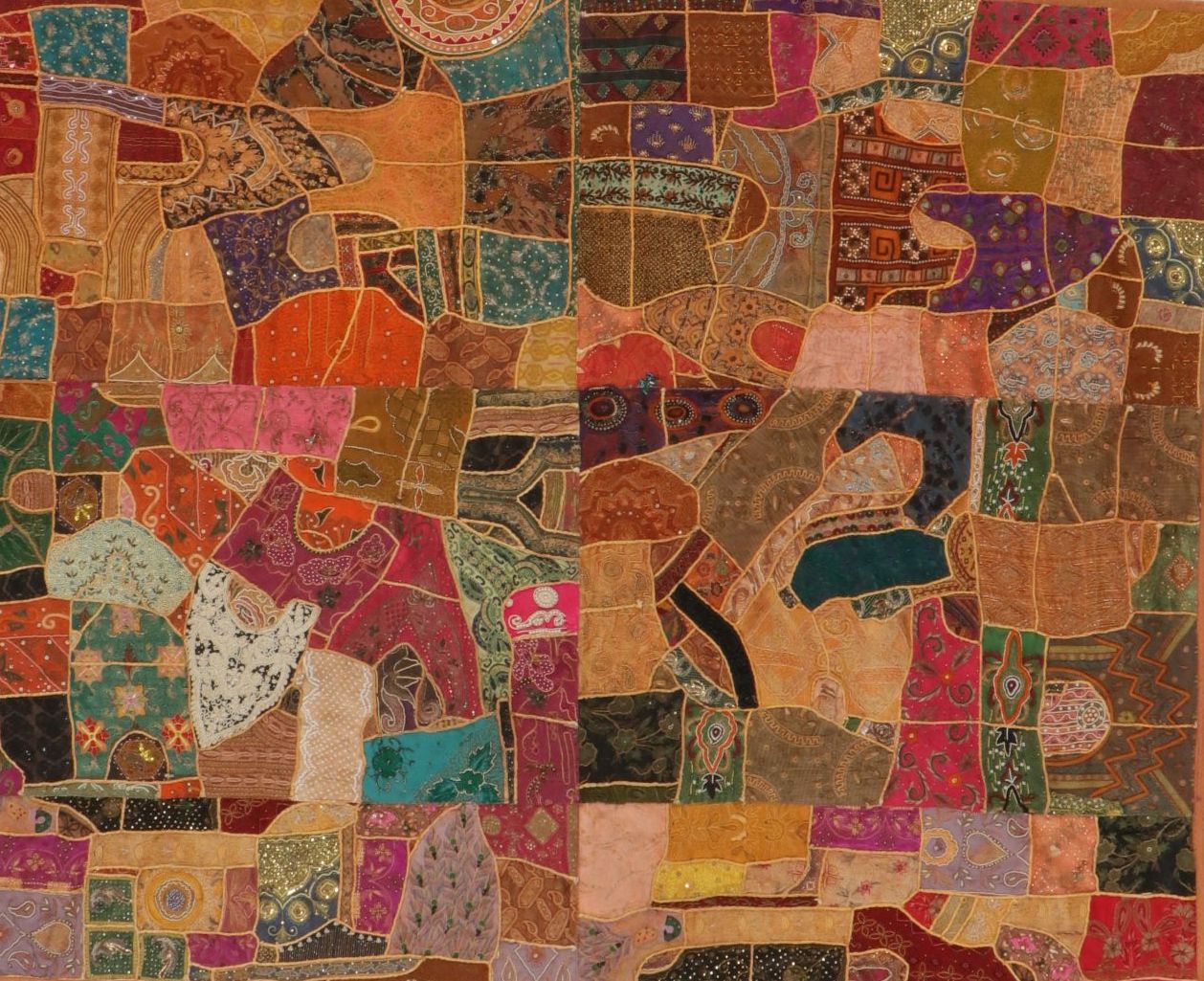 Indian Patchwork Embroidery and Beadwork Quilt, and Hand-Stitched Turkoman Hat