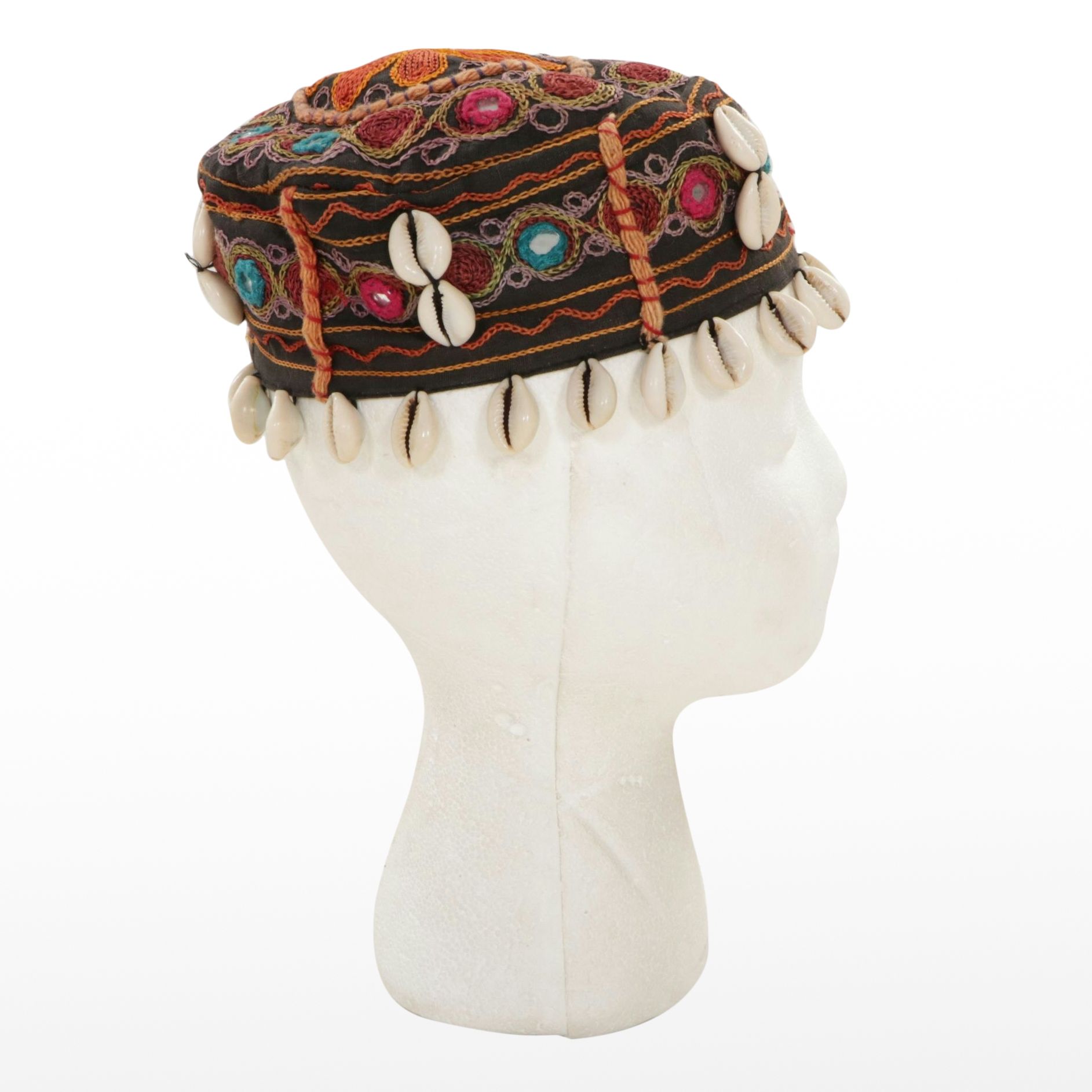 Indian Patchwork Embroidery and Beadwork Quilt, and Hand-Stitched Turkoman Hat