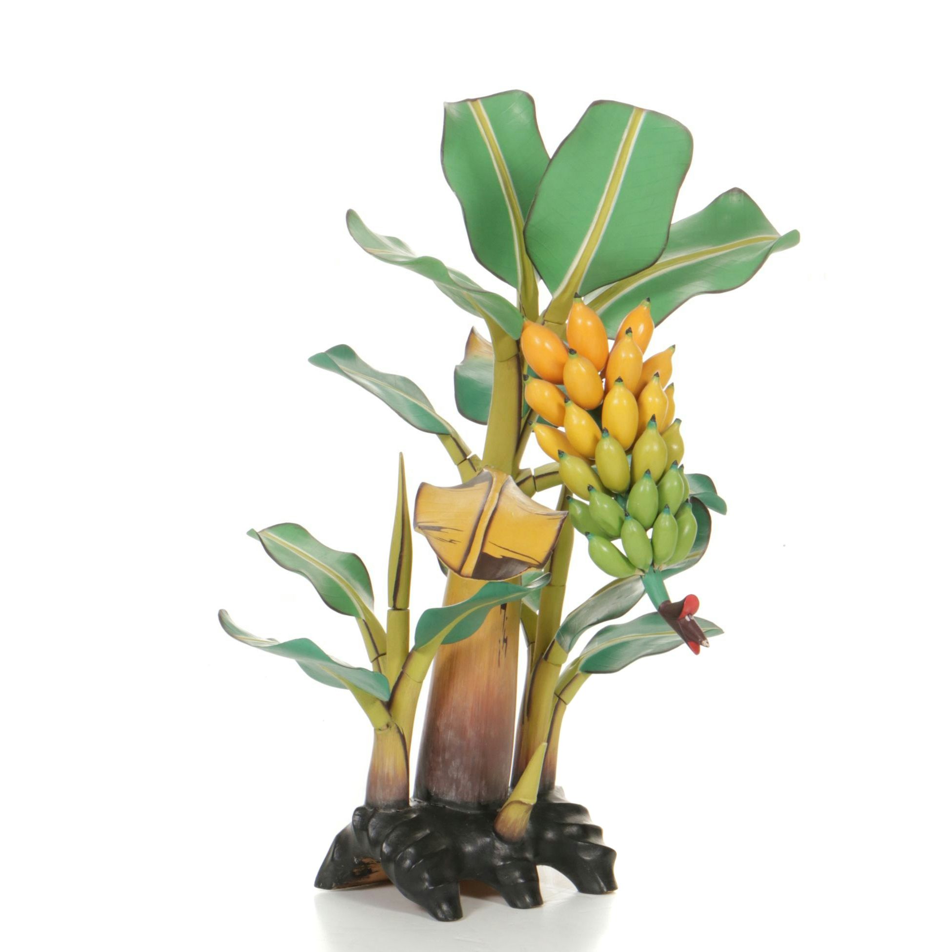 Indonesian Carved Wood Banana Tree Sculpture