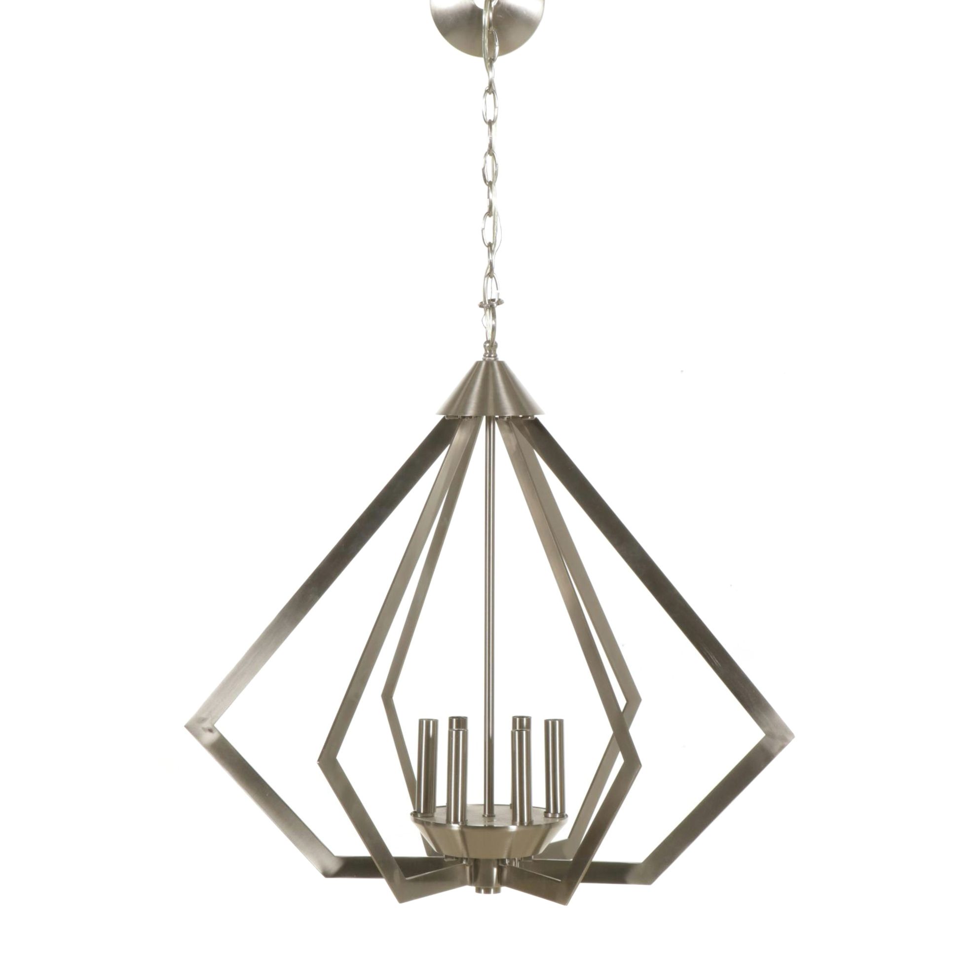 Modernist Brushed Nickel Six-Light  Chandelier, 21st Century
