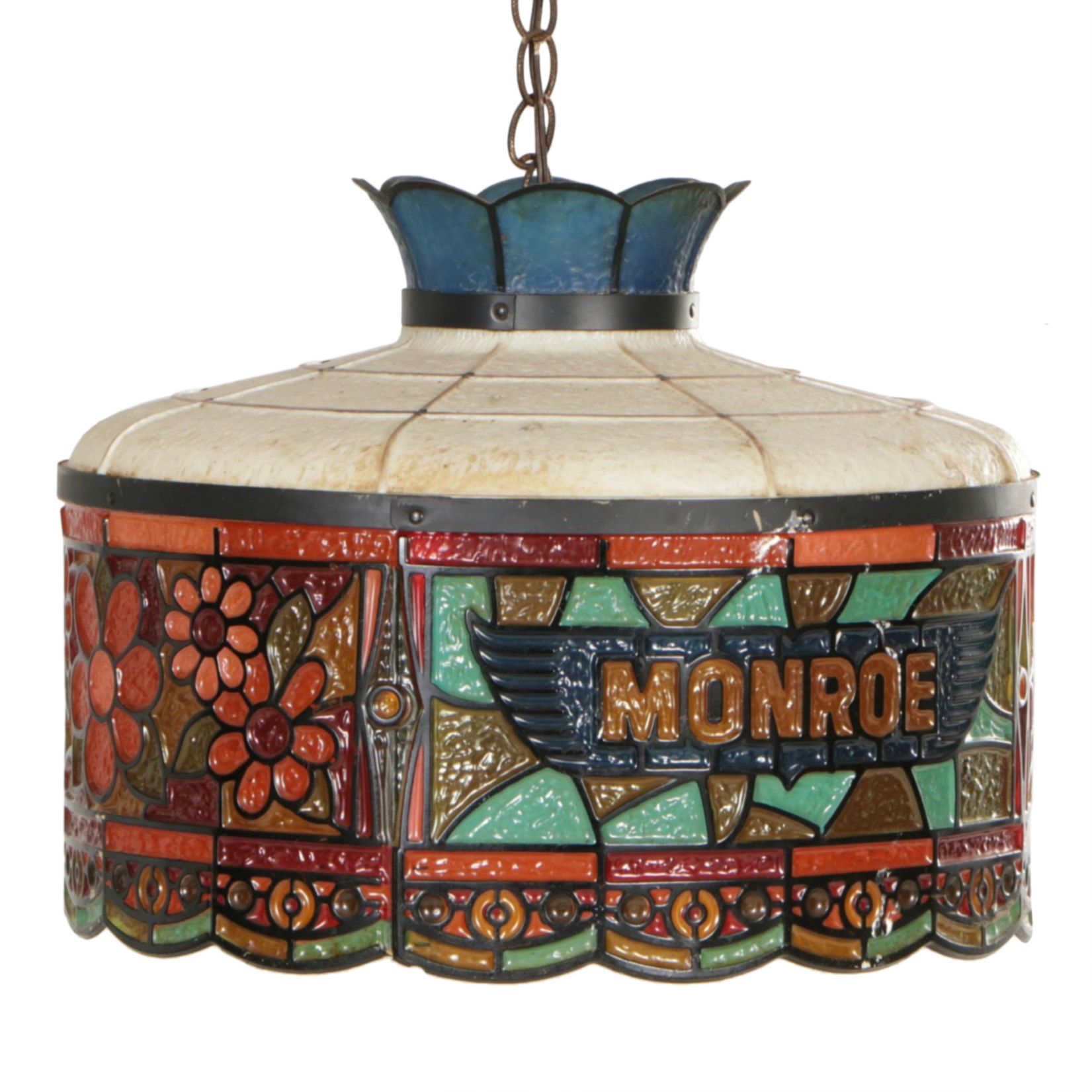 Monroe Shocks Stylized Advertising Pendant Light, Mid-20th Century