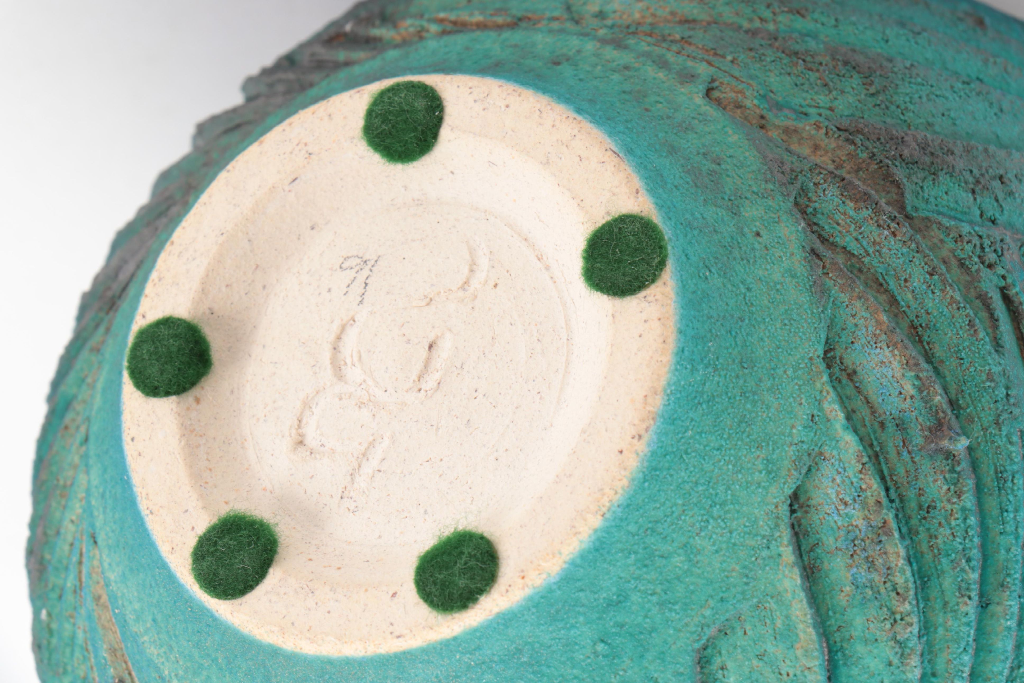 Signed Studio Pottery Textured Aqua and Teal Vase