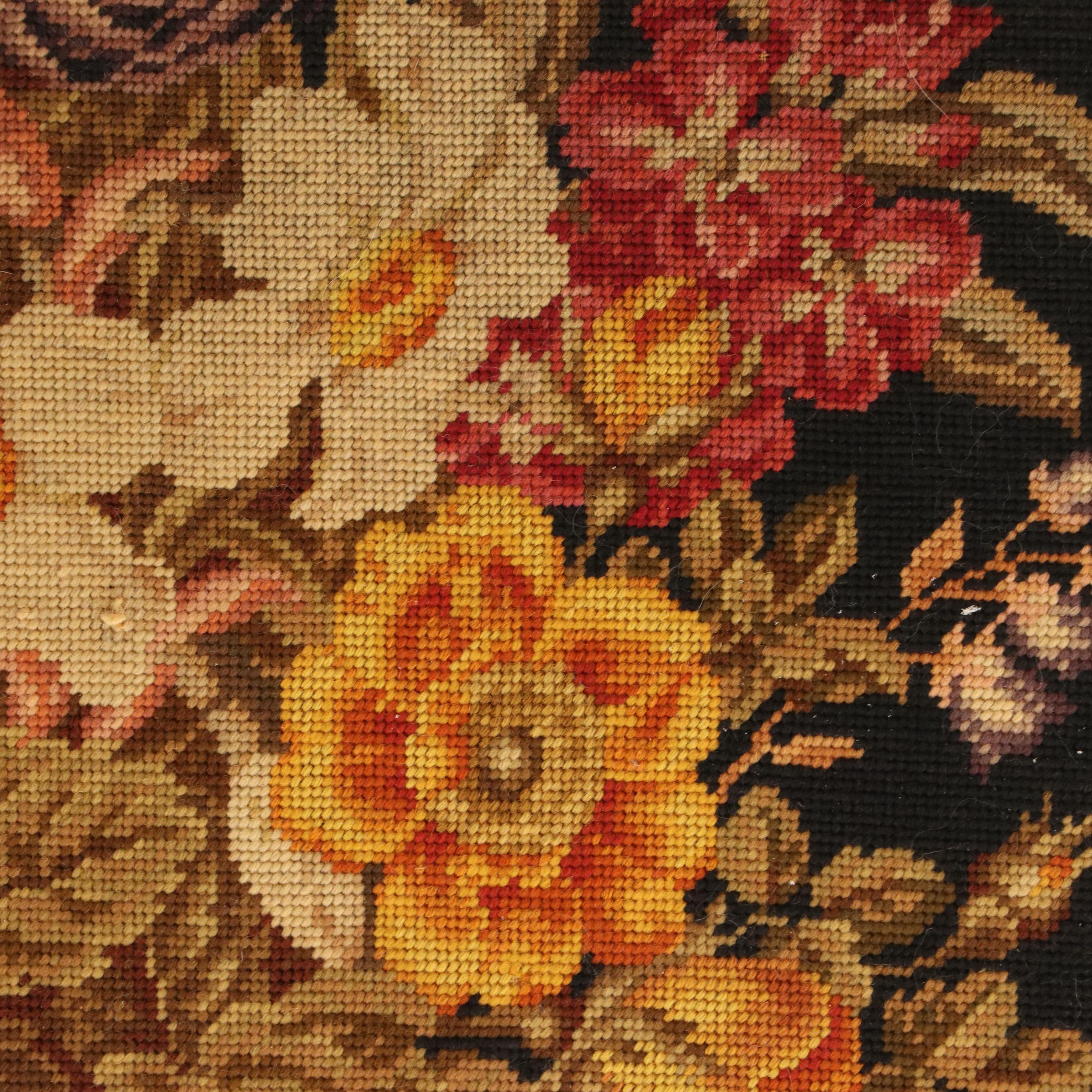 Handmade Needlepoint of Flower Bouquet in Frame, Mid to Late 20th Century