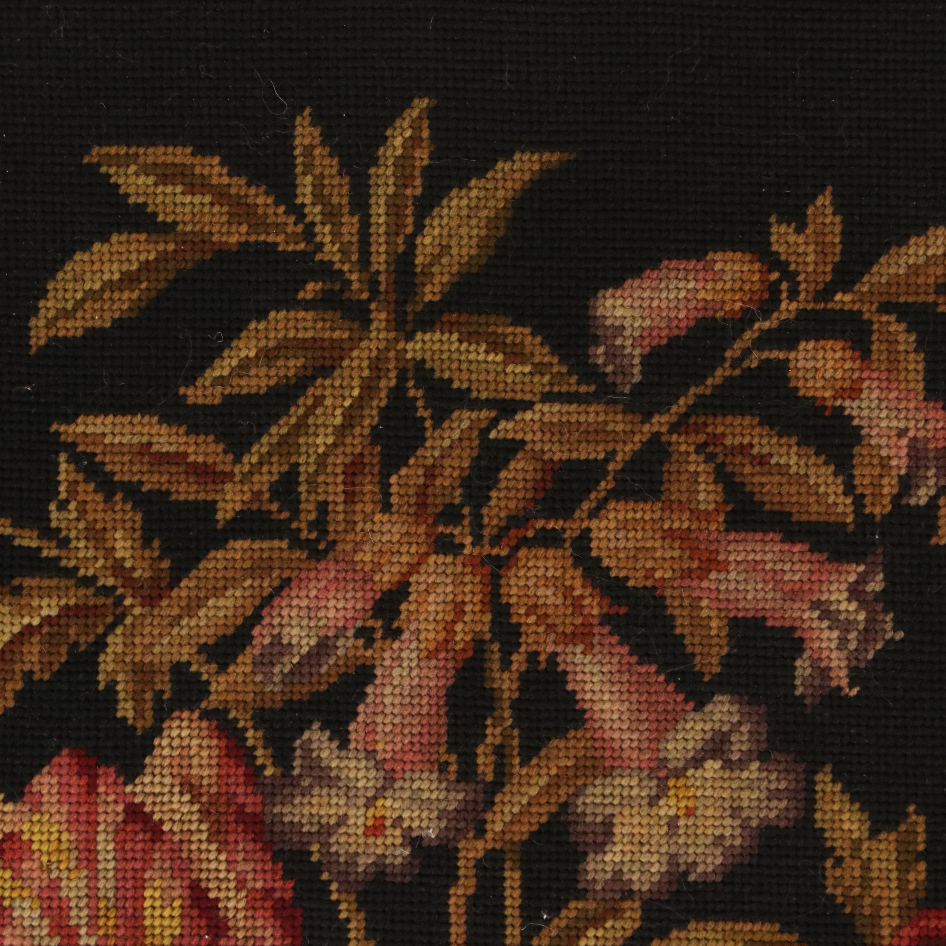 Handmade Needlepoint of Flower Bouquet in Frame, Mid to Late 20th Century