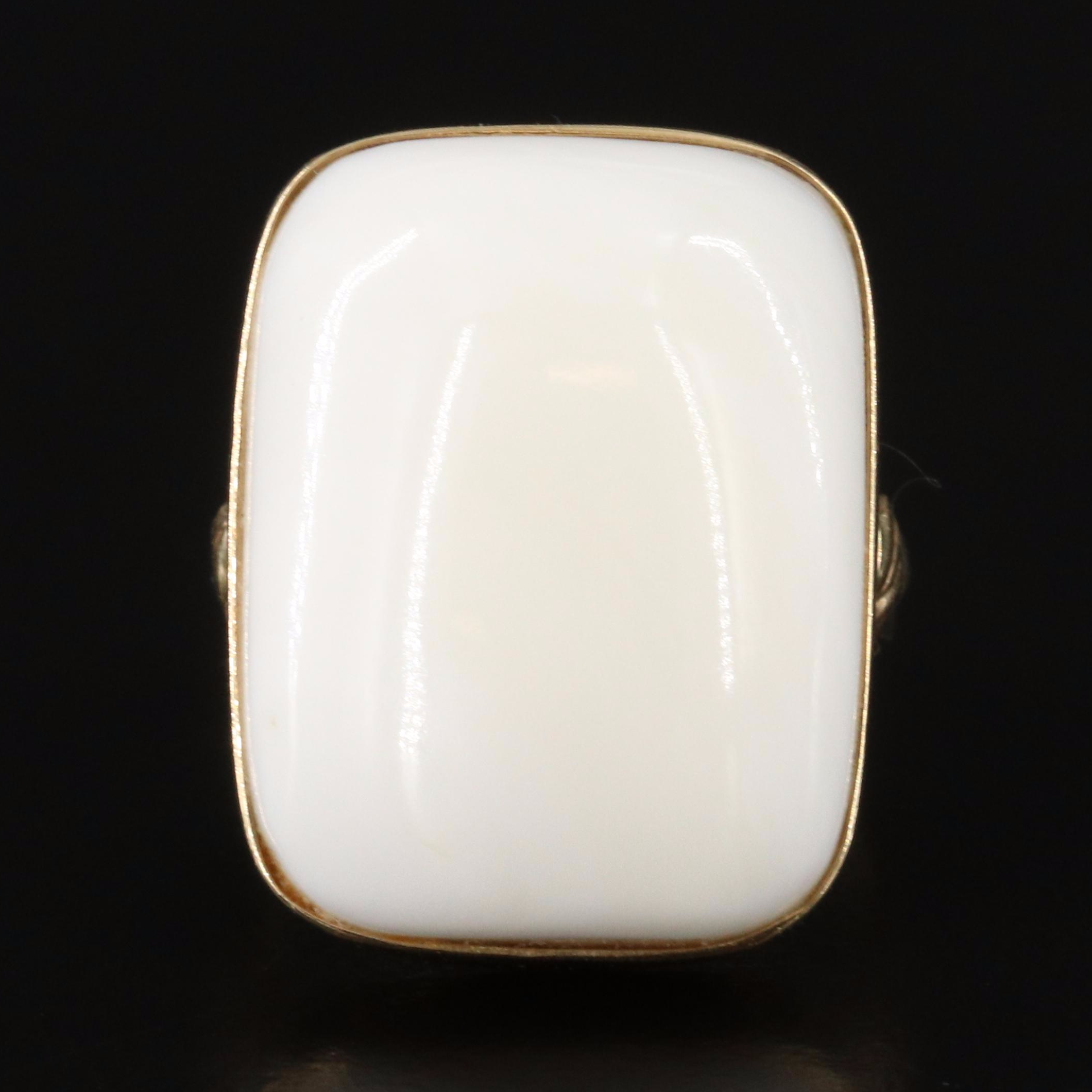 14K White Agate Ring