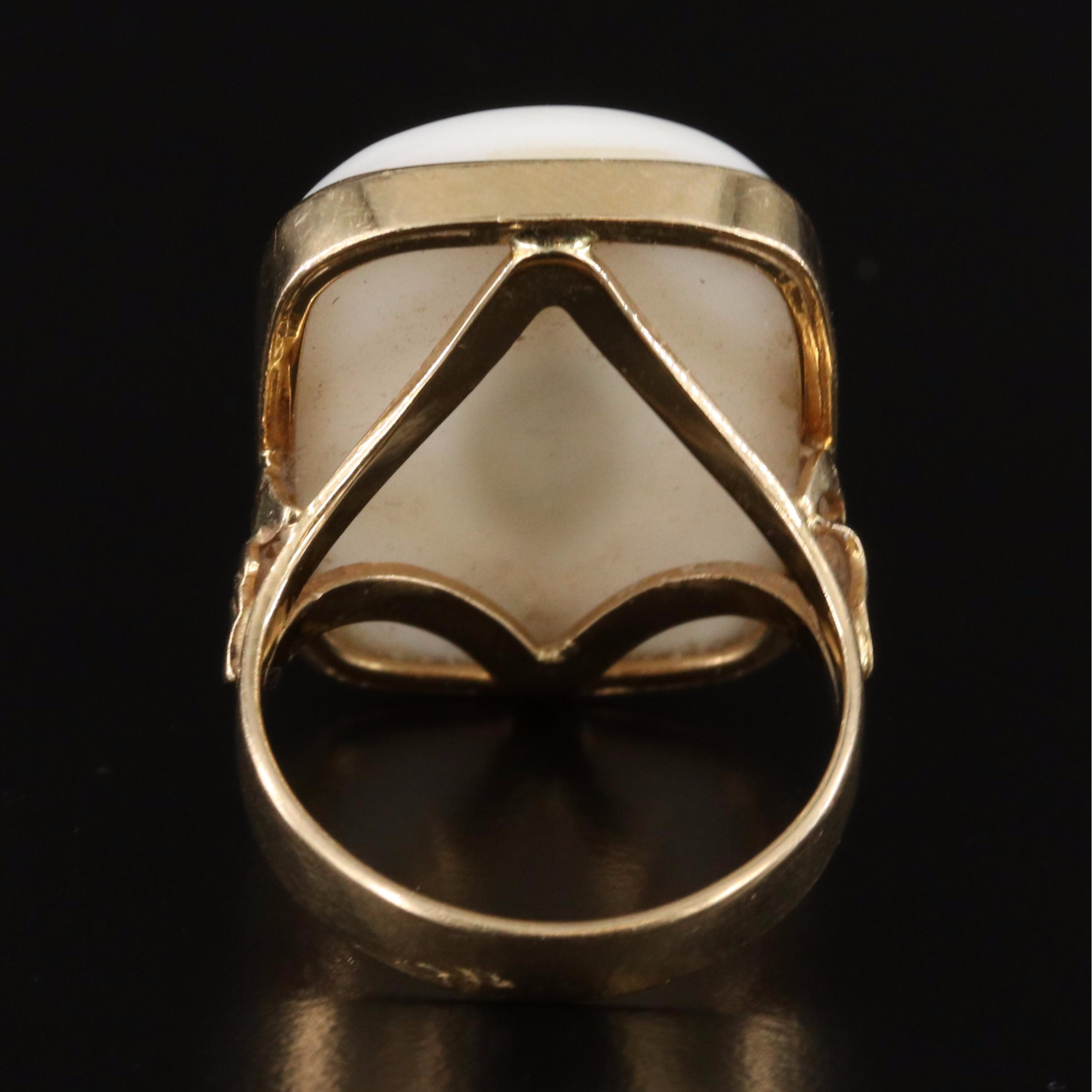 14K White Agate Ring