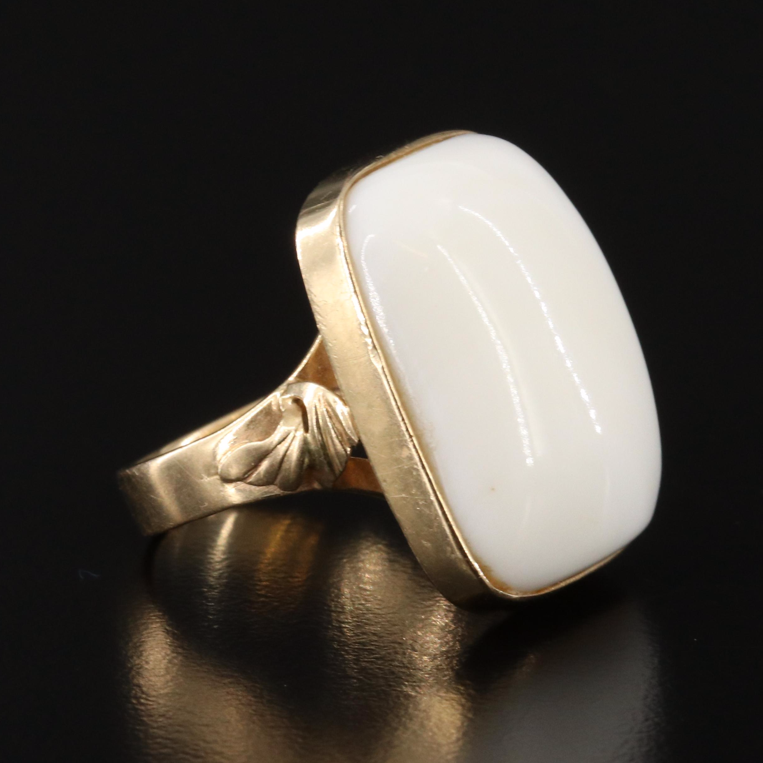14K White Agate Ring