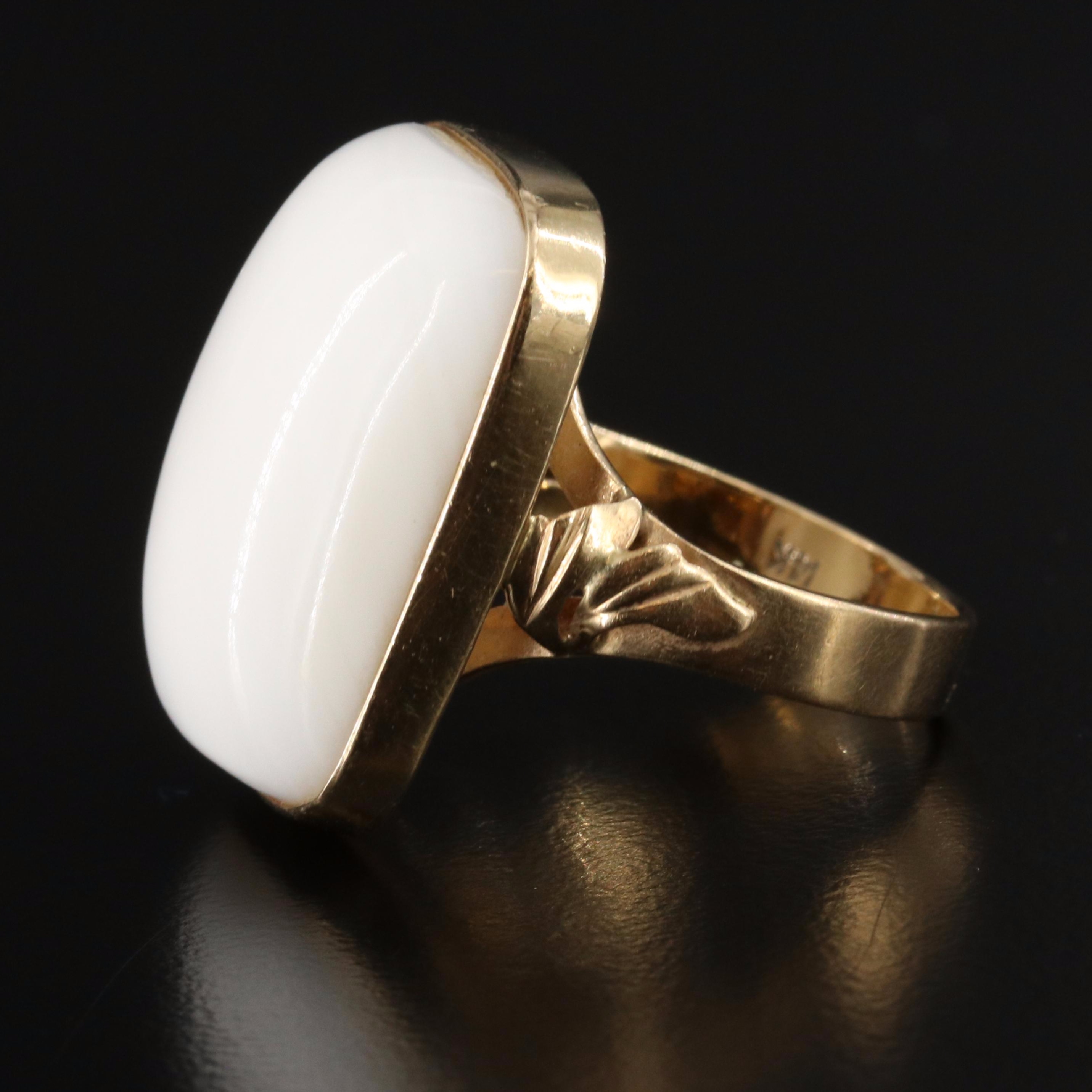14K White Agate Ring