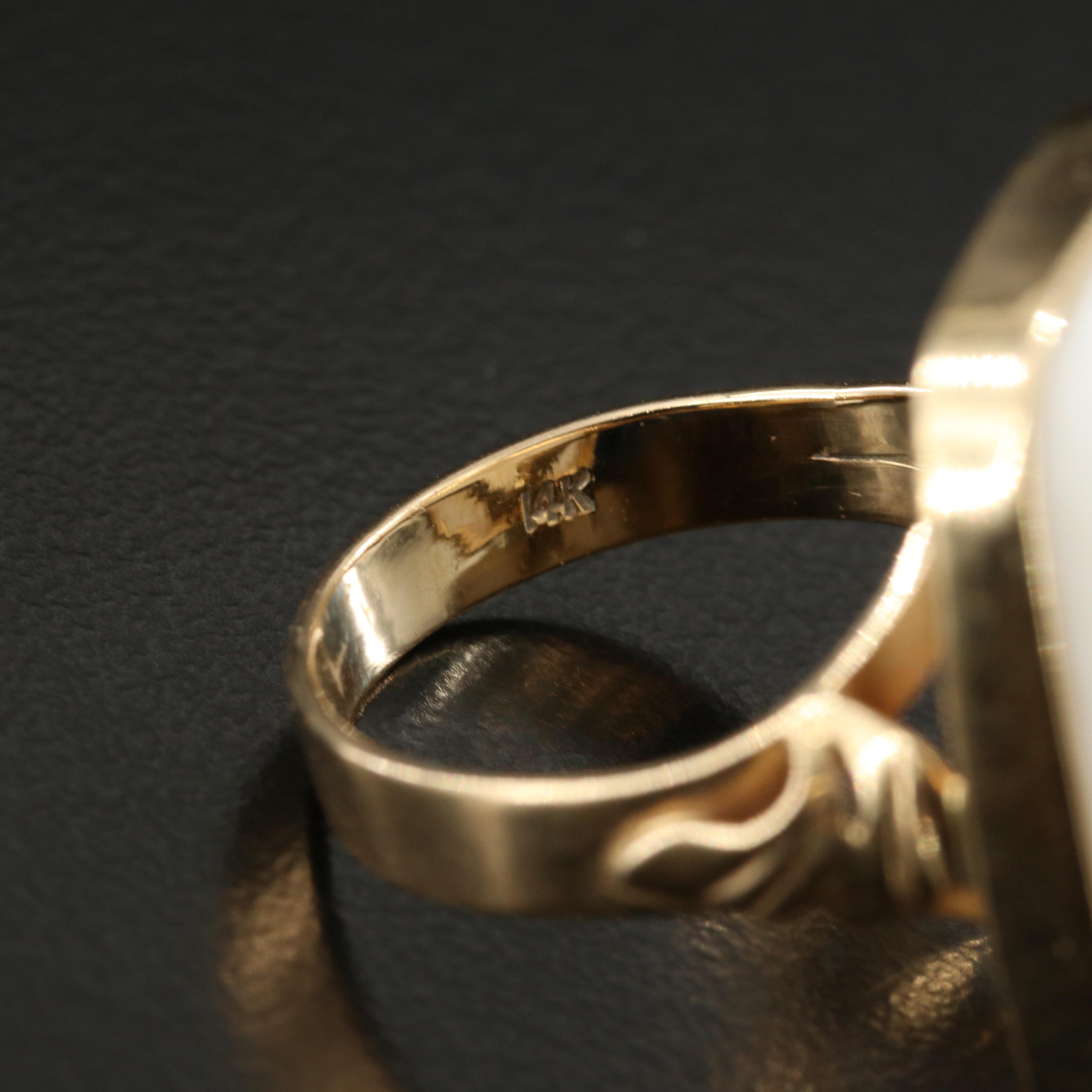 14K White Agate Ring