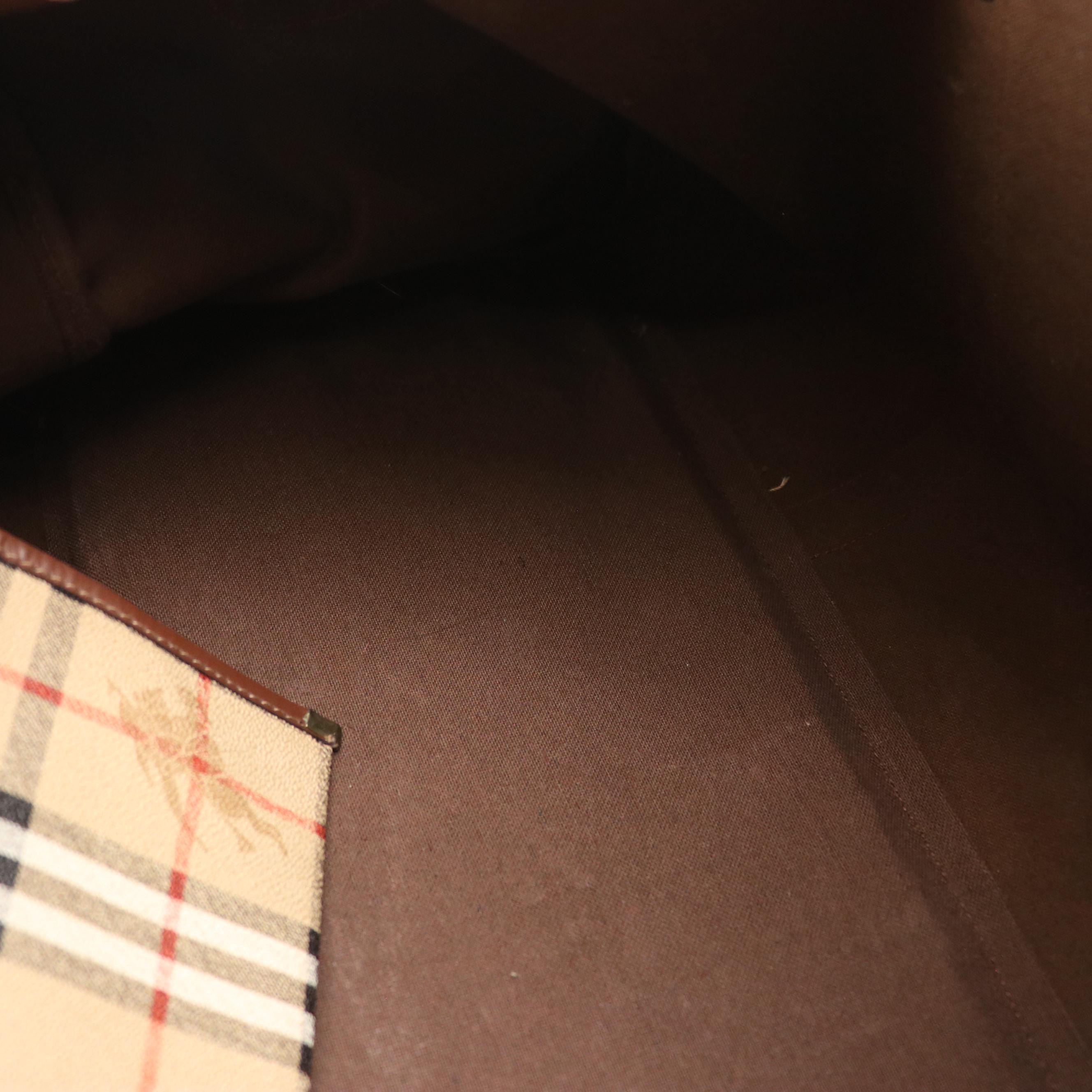 Burberrys Two-Way Large Duffle Bag in Haymarket Check Canvas & Brown Leather