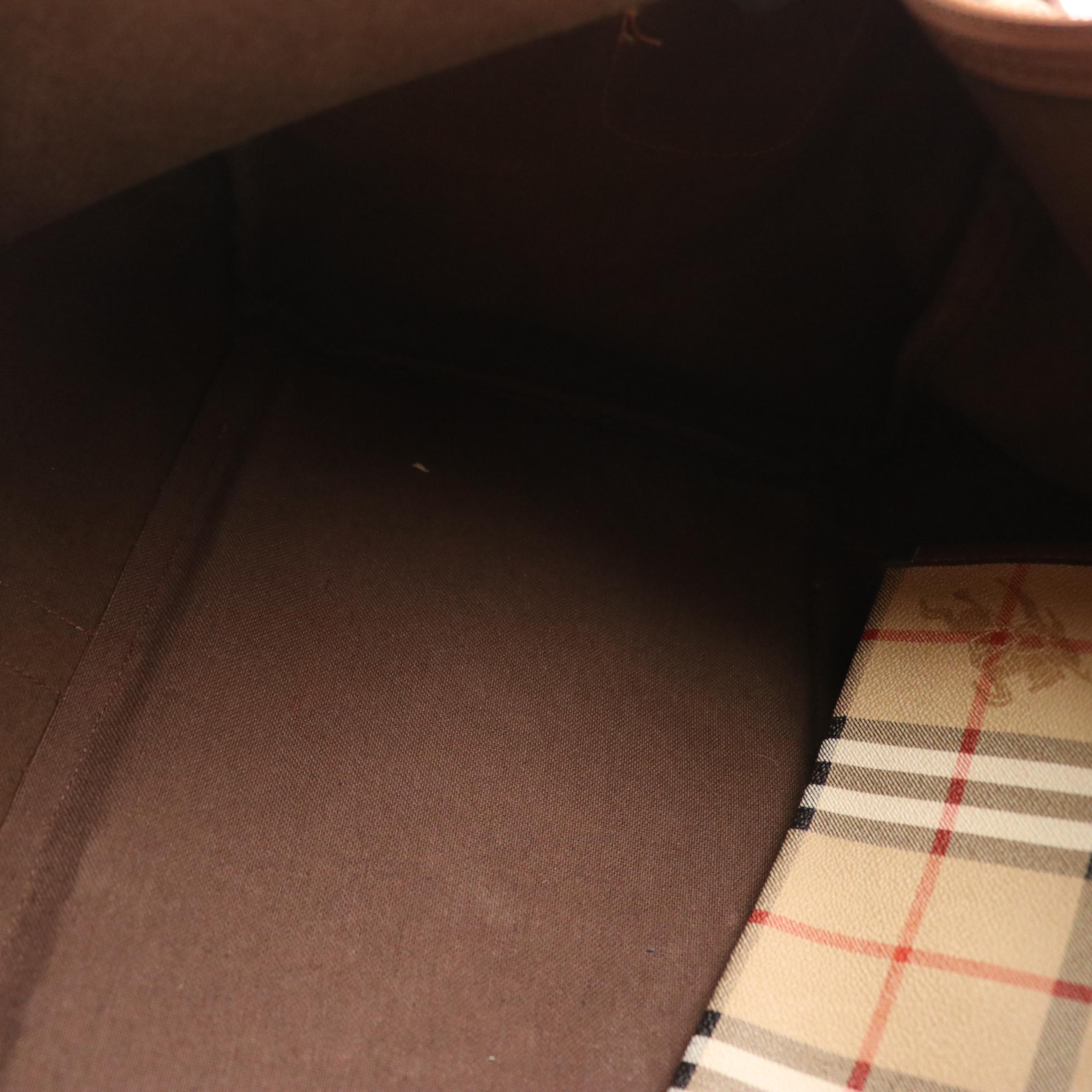 Burberrys Two-Way Large Duffle Bag in Haymarket Check Canvas & Brown Leather