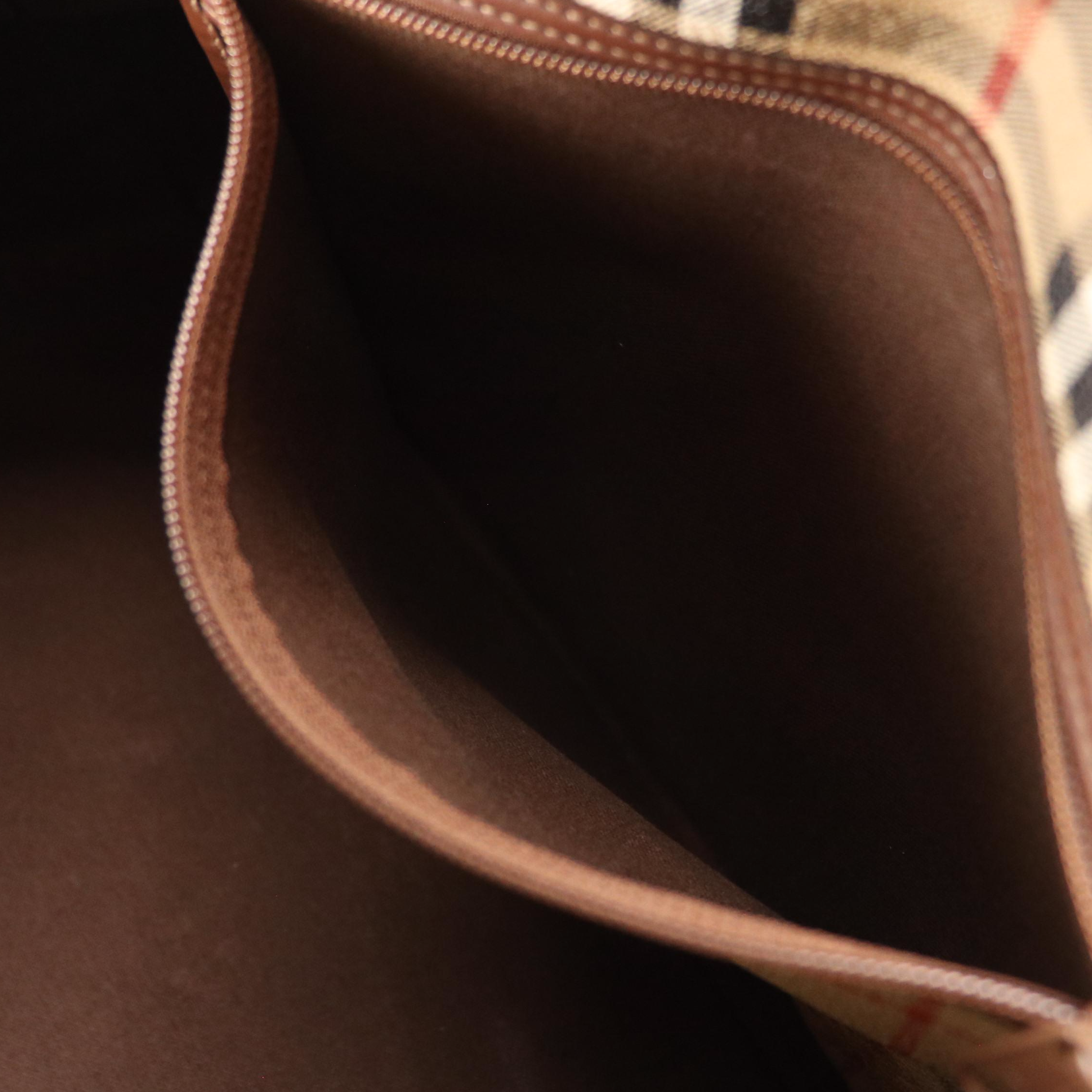 Burberrys Two-Way Large Duffle Bag in Haymarket Check Canvas & Brown Leather