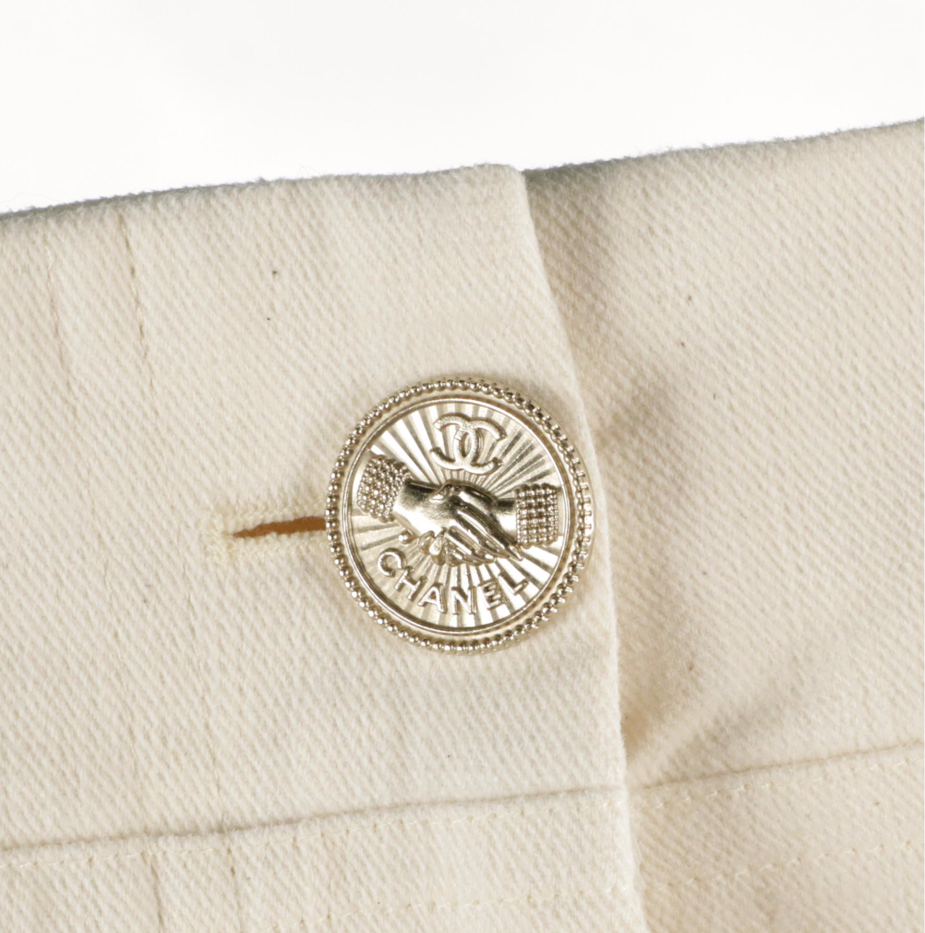 Chanel Slim Fit Denim Pants in Ivory Ecru Cotton