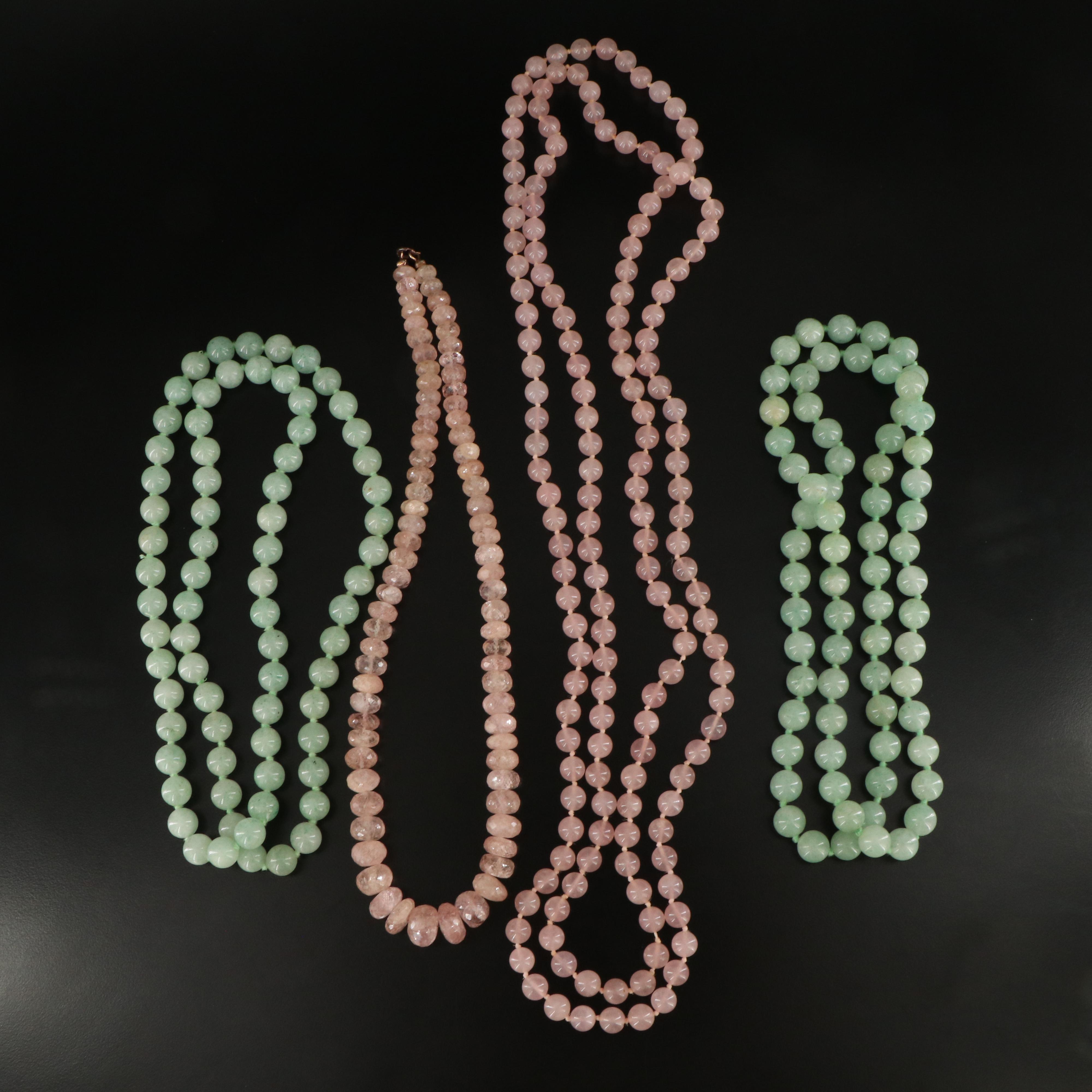 Aventurine, Rose Quartz and Morganite Bead Necklaces