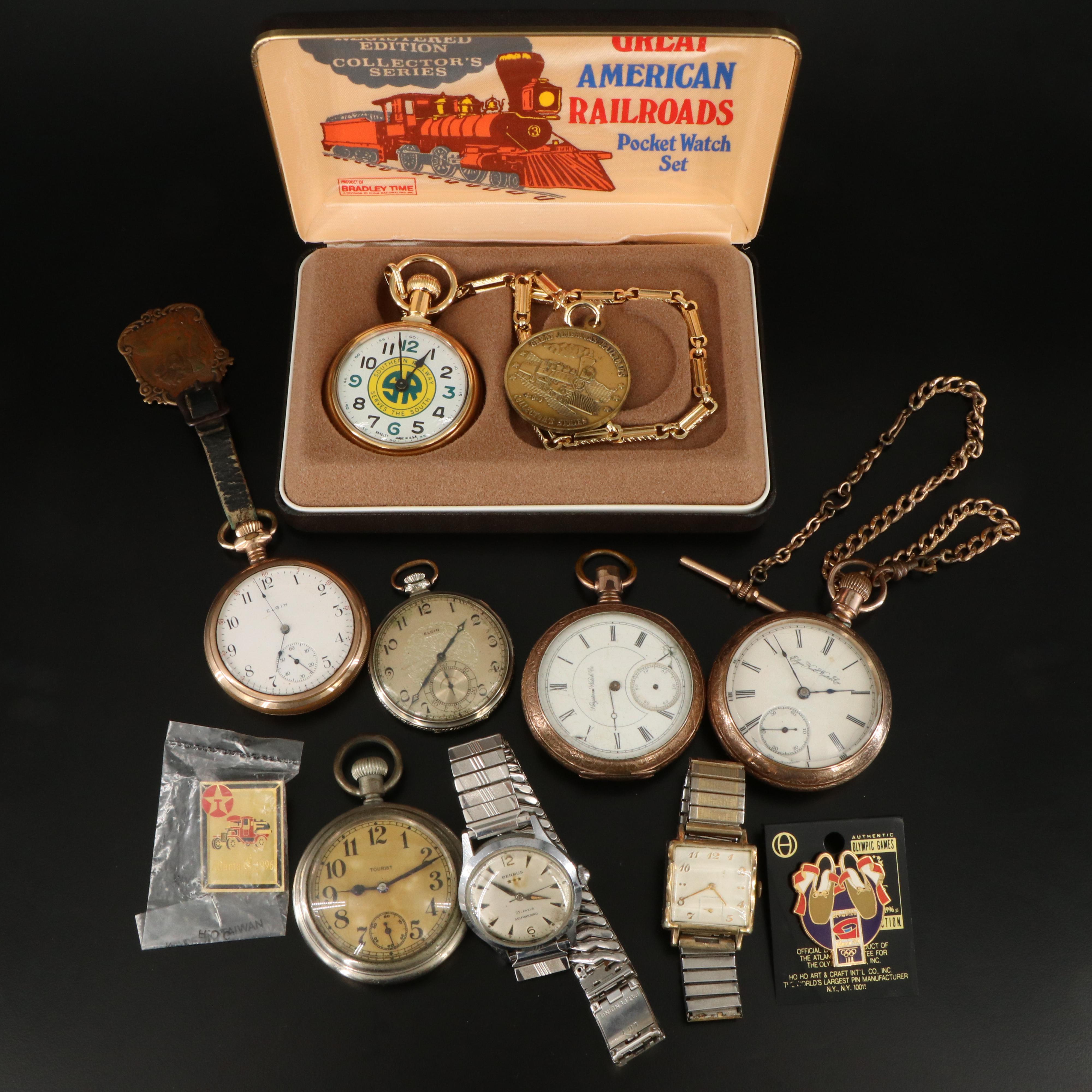 Collection of Vintage and Bradley Time Pocket and Wristwatches with Coke Fob