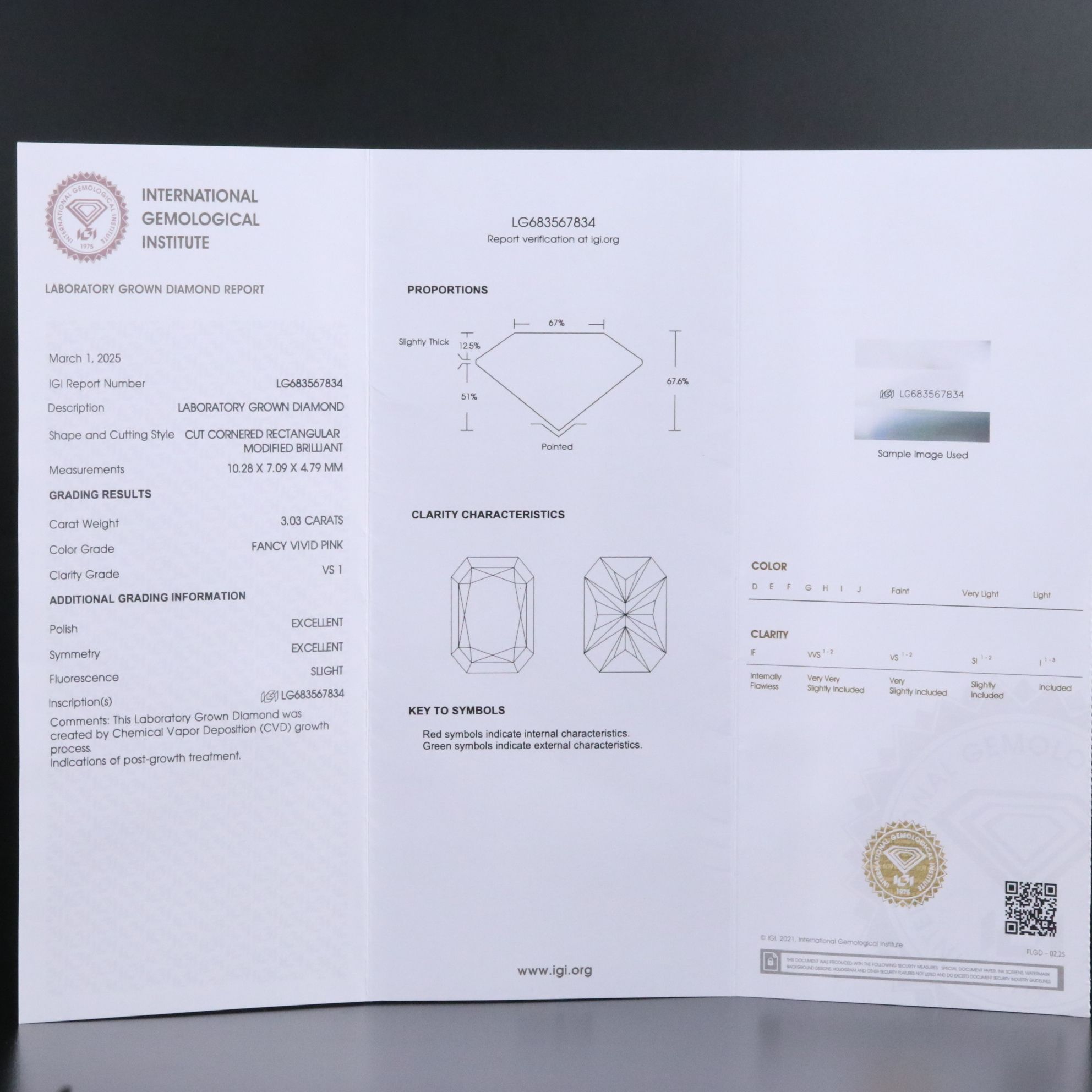 Loose 3.03 CT Lab Grown Fancy Pink Diamond with IGI Report