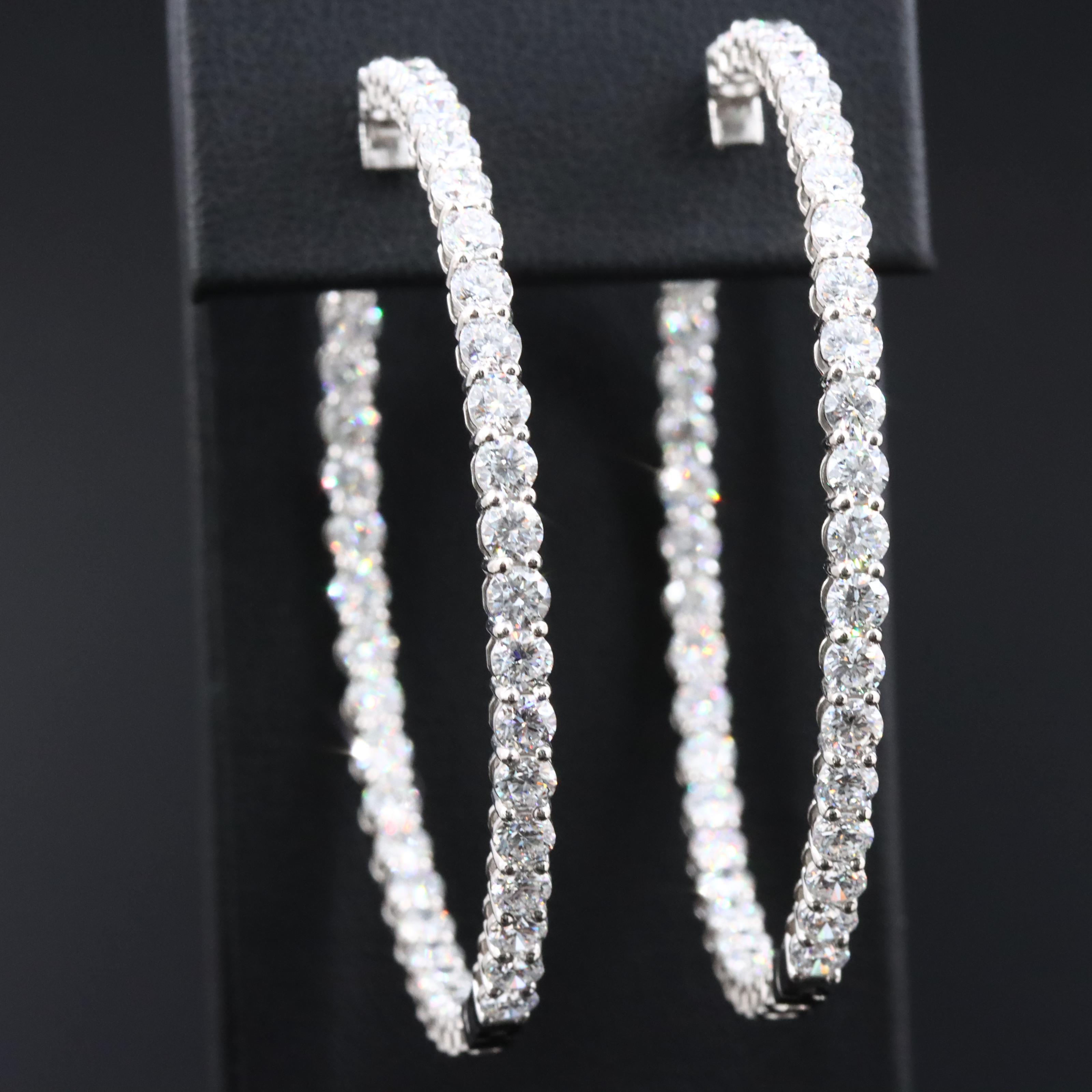 Platinum 10.61 CTW Lab Grown Diamond Inside Out Hinged Hoop Earrings