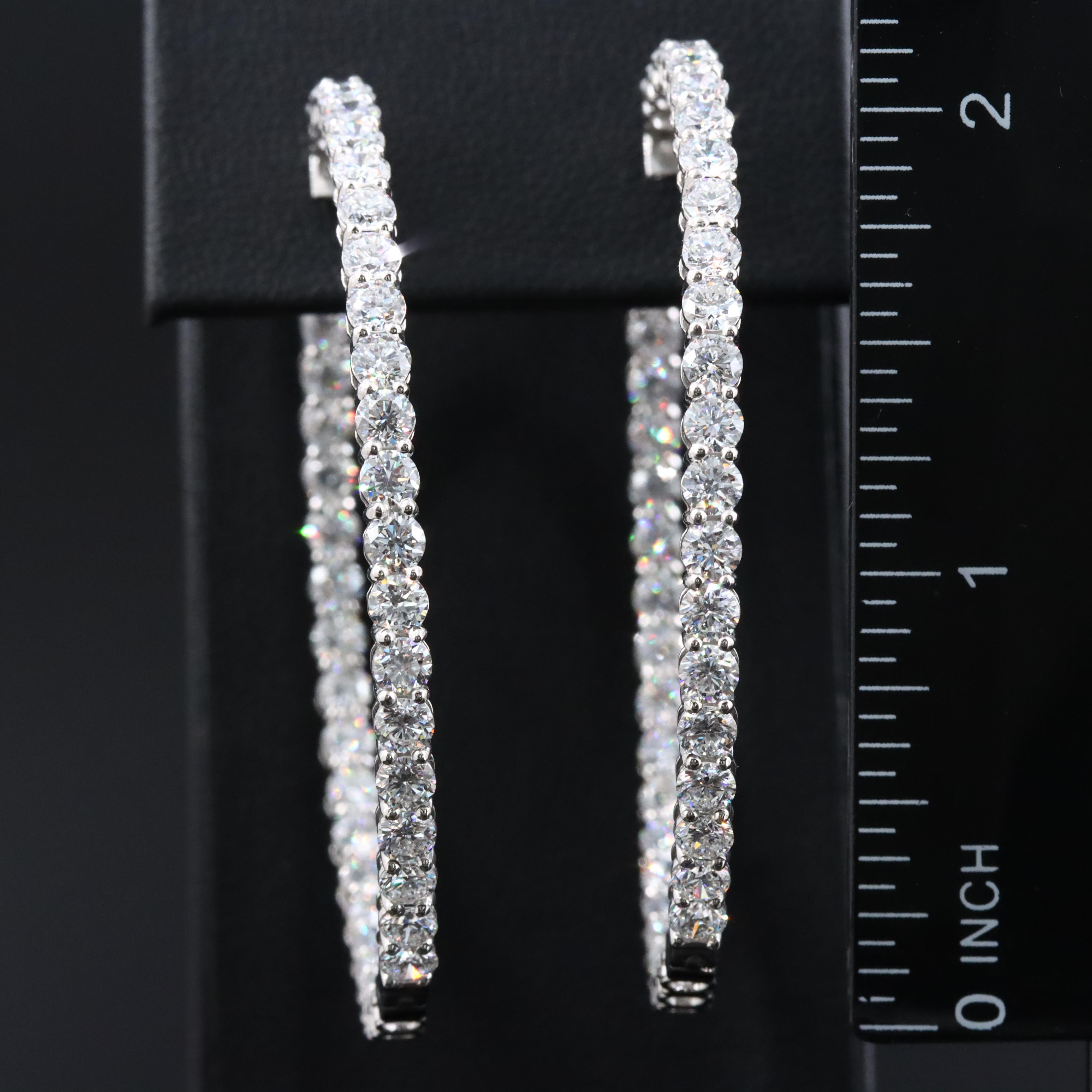 Platinum 10.61 CTW Lab Grown Diamond Inside Out Hinged Hoop Earrings
