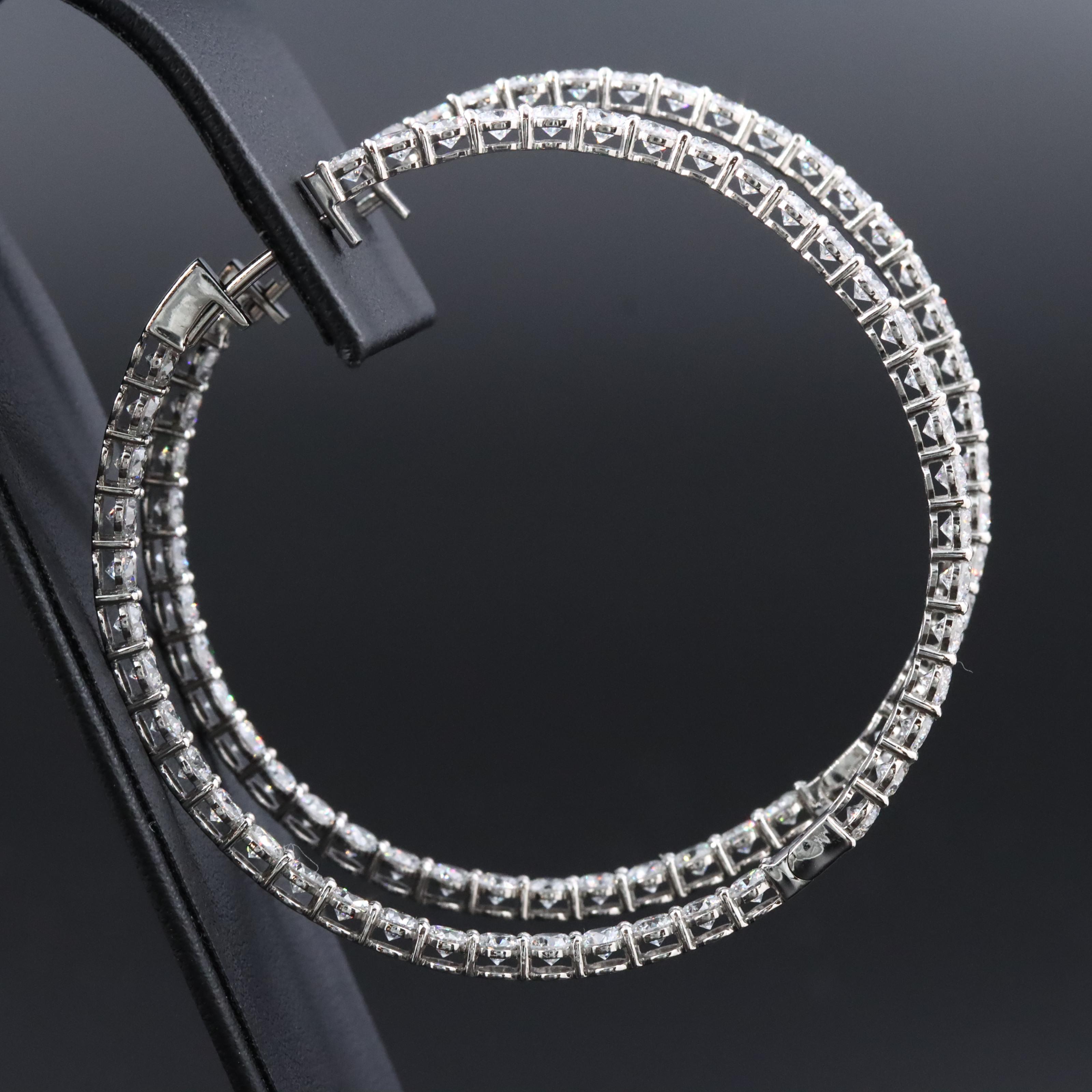 Platinum 10.61 CTW Lab Grown Diamond Inside Out Hinged Hoop Earrings