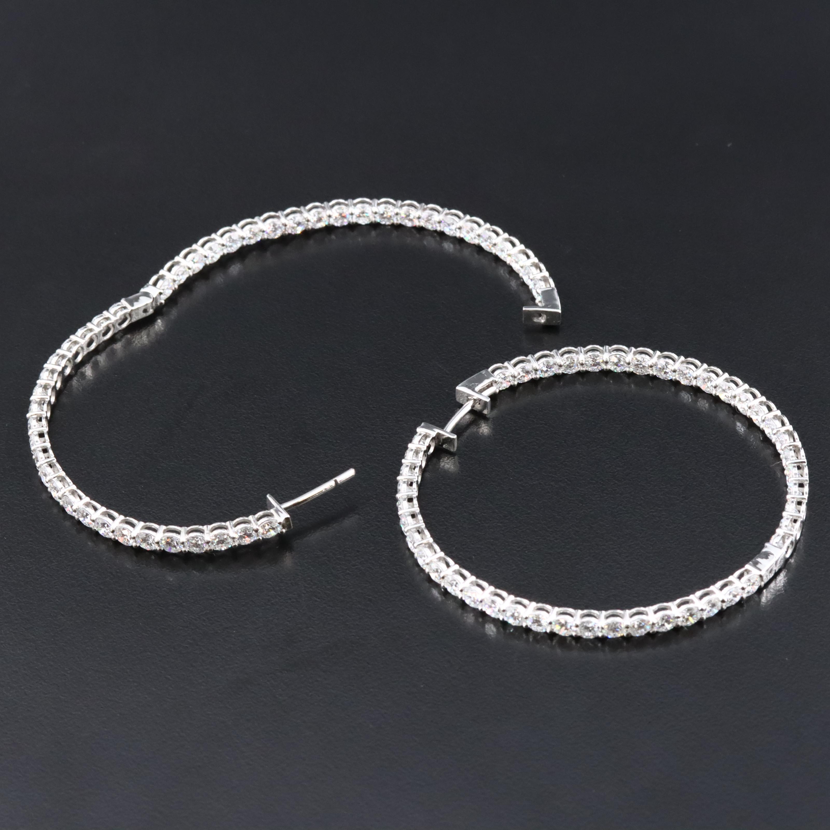Platinum 10.61 CTW Lab Grown Diamond Inside Out Hinged Hoop Earrings